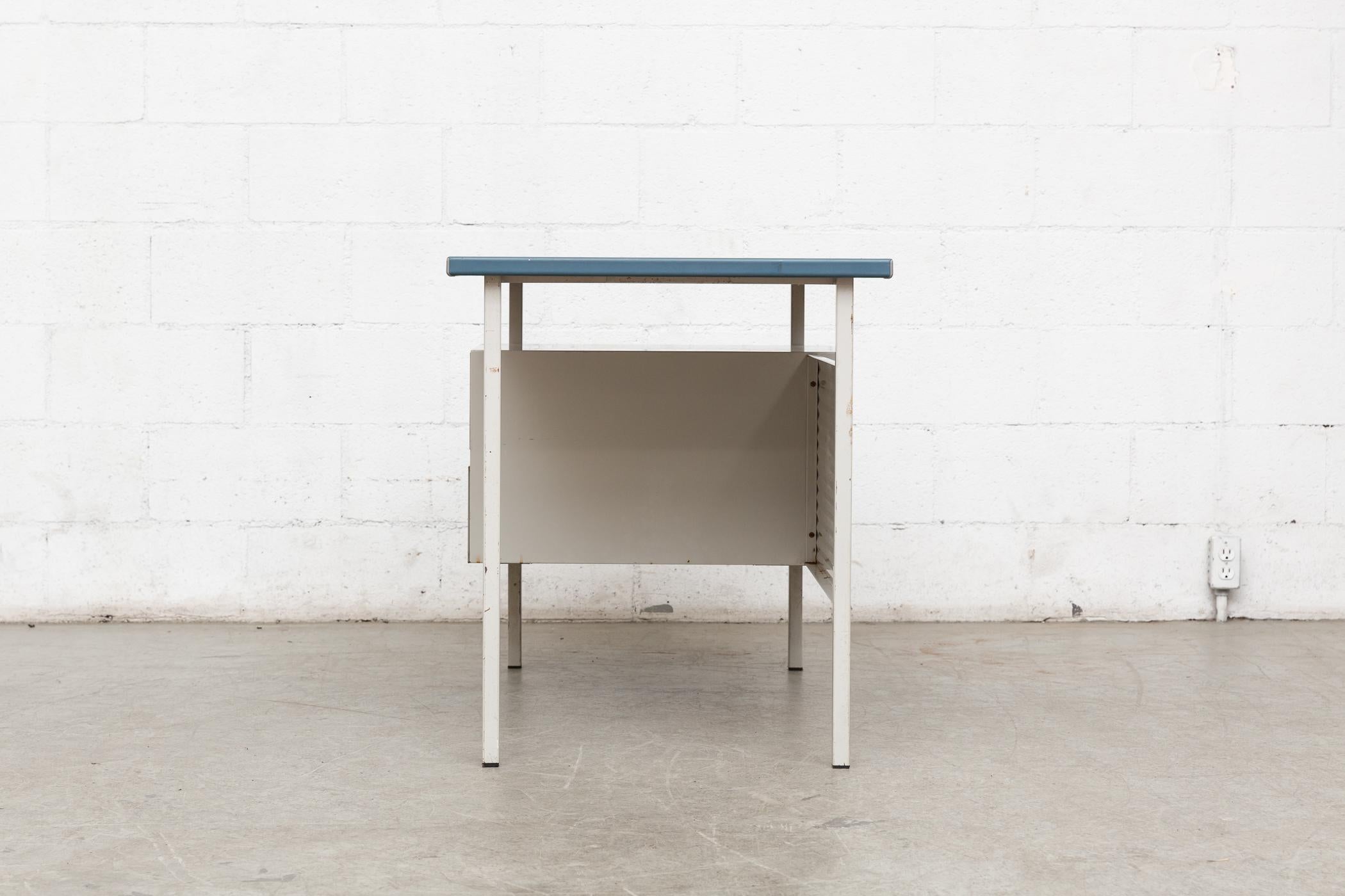 Mid-Century Modern Gispen 3803 Industrial Desk with Blue Vinyl Top
