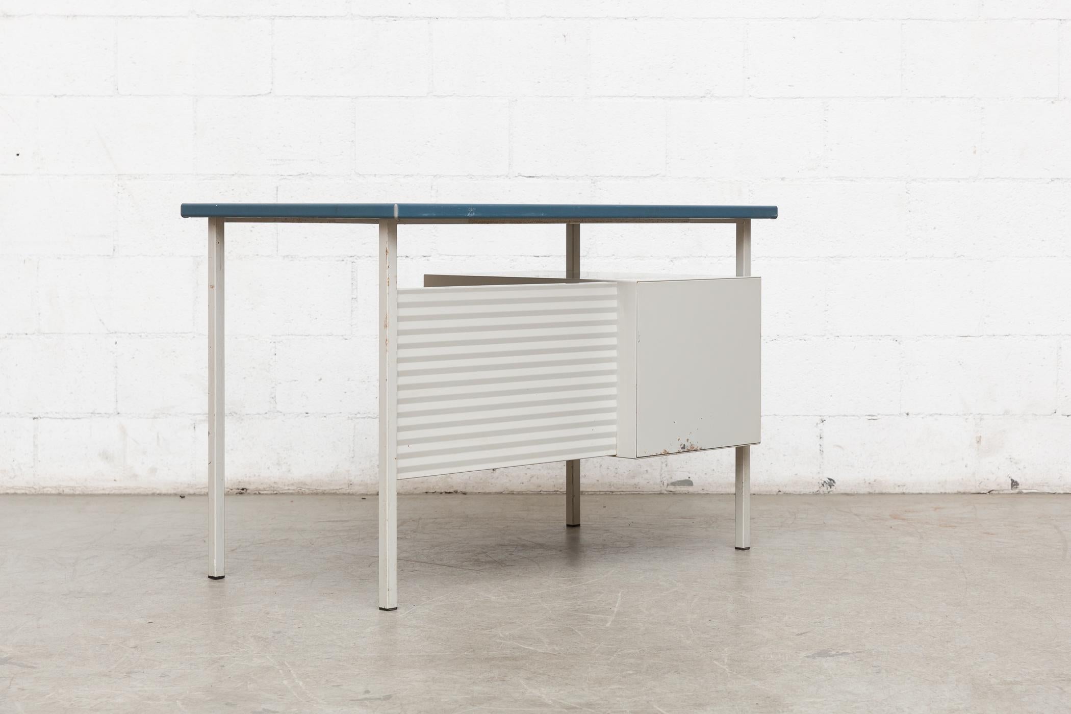 Dutch Gispen 3803 Industrial Desk with Blue Vinyl Top