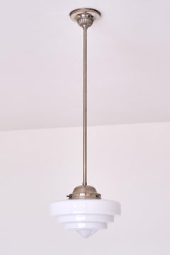 Gispen Art Deco Tiered Pendant Light in Opal Glass and Nickel, Netherlands, 1950