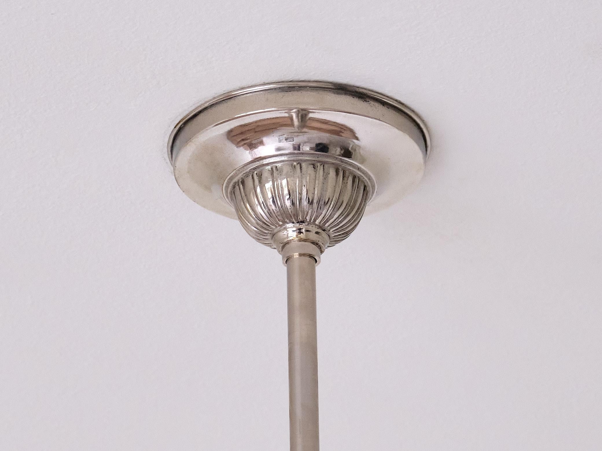 Gispen Art Deco Tiered Pendant Light in Opal Glass and Nickel, Netherlands, 1950 For Sale 1