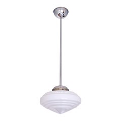 Gispen, lampada a sospensione a gradini in vetro opalino e nichel in stile Art Déco, Paesi Bassi, 1950