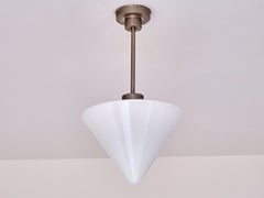 Gispen Cone Shaped Pendant Light in Opal Glass and Nickel, Netherlands, 1930s