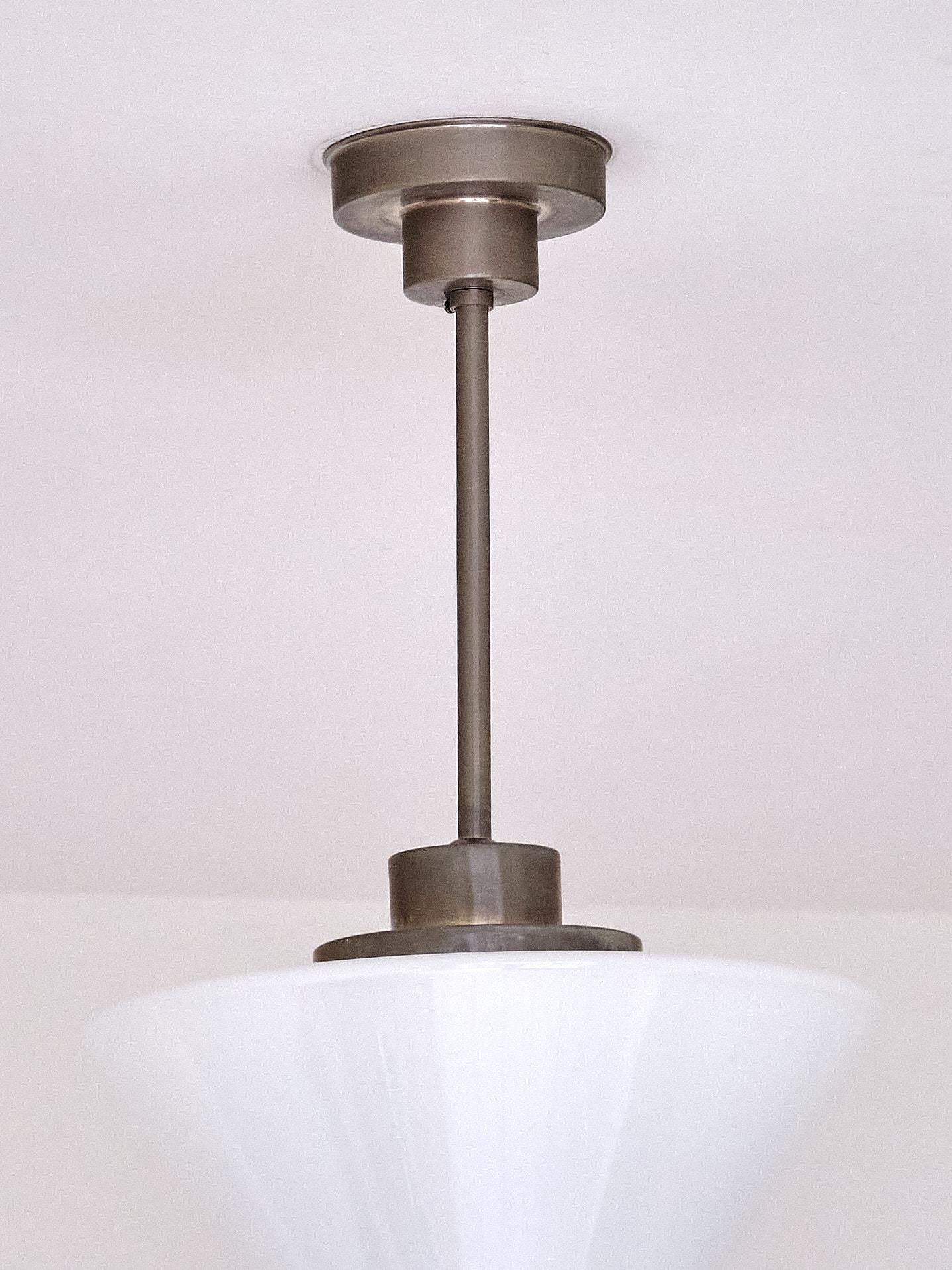Gispen Cone Shaped Pendant Light in Opal Glass and Nickel, Netherlands, 1930s For Sale 1