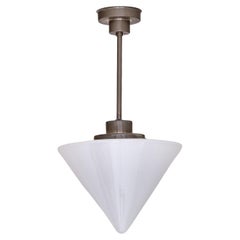 Gispen Cone Shaped Pendant Light in Opal Glass and Nickel, Netherlands, 1930s