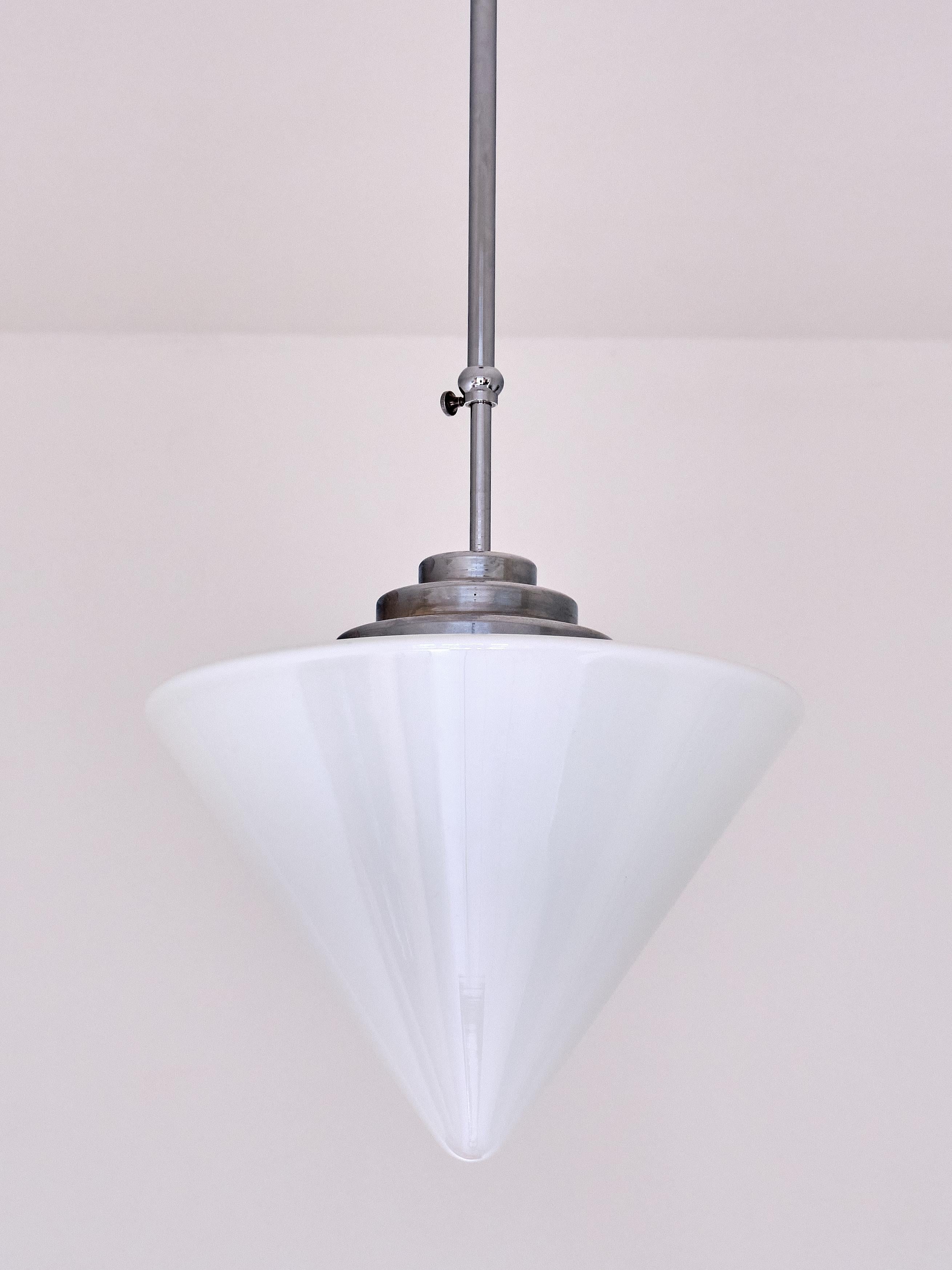 Art Deco Gispen Cone Shaped Pendant Light with Adjustable Drop Height, Netherlands, 1950s For Sale