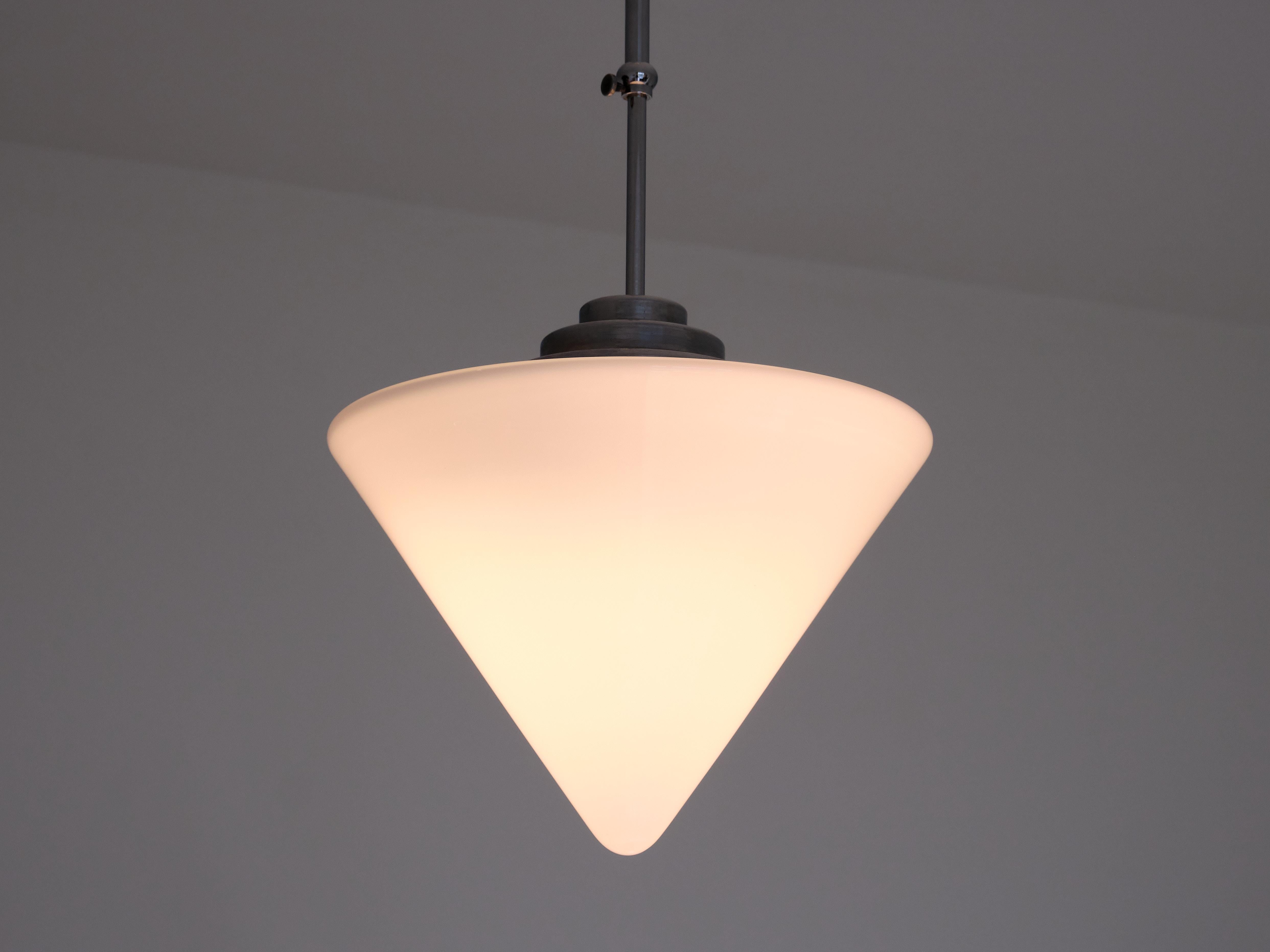 Gispen Cone Shaped Pendant Light with Adjustable Drop Height, Netherlands, 1950s In Good Condition For Sale In The Hague, NL