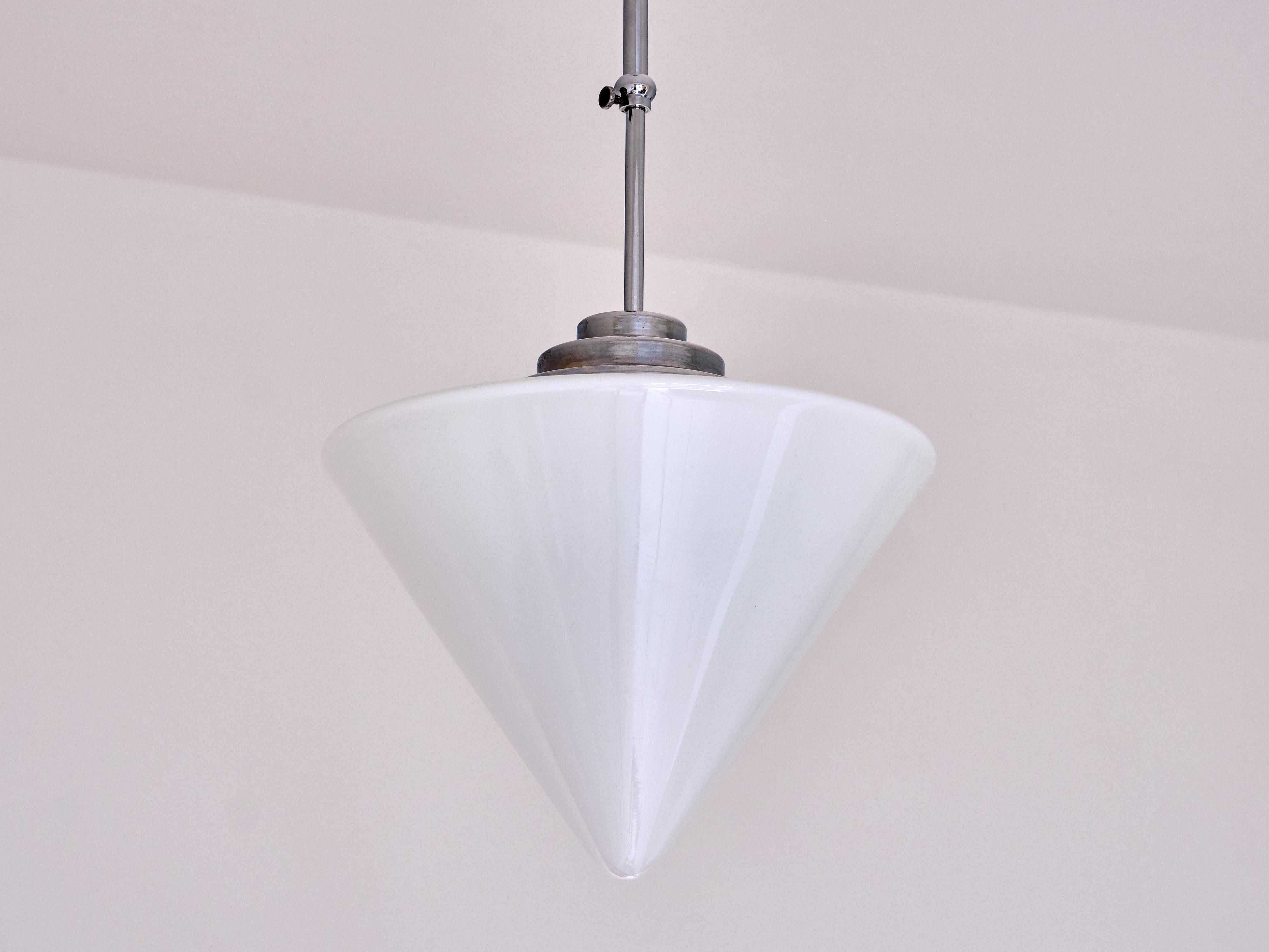 Mid-20th Century Gispen Cone Shaped Pendant Light with Adjustable Drop Height, Netherlands, 1950s For Sale