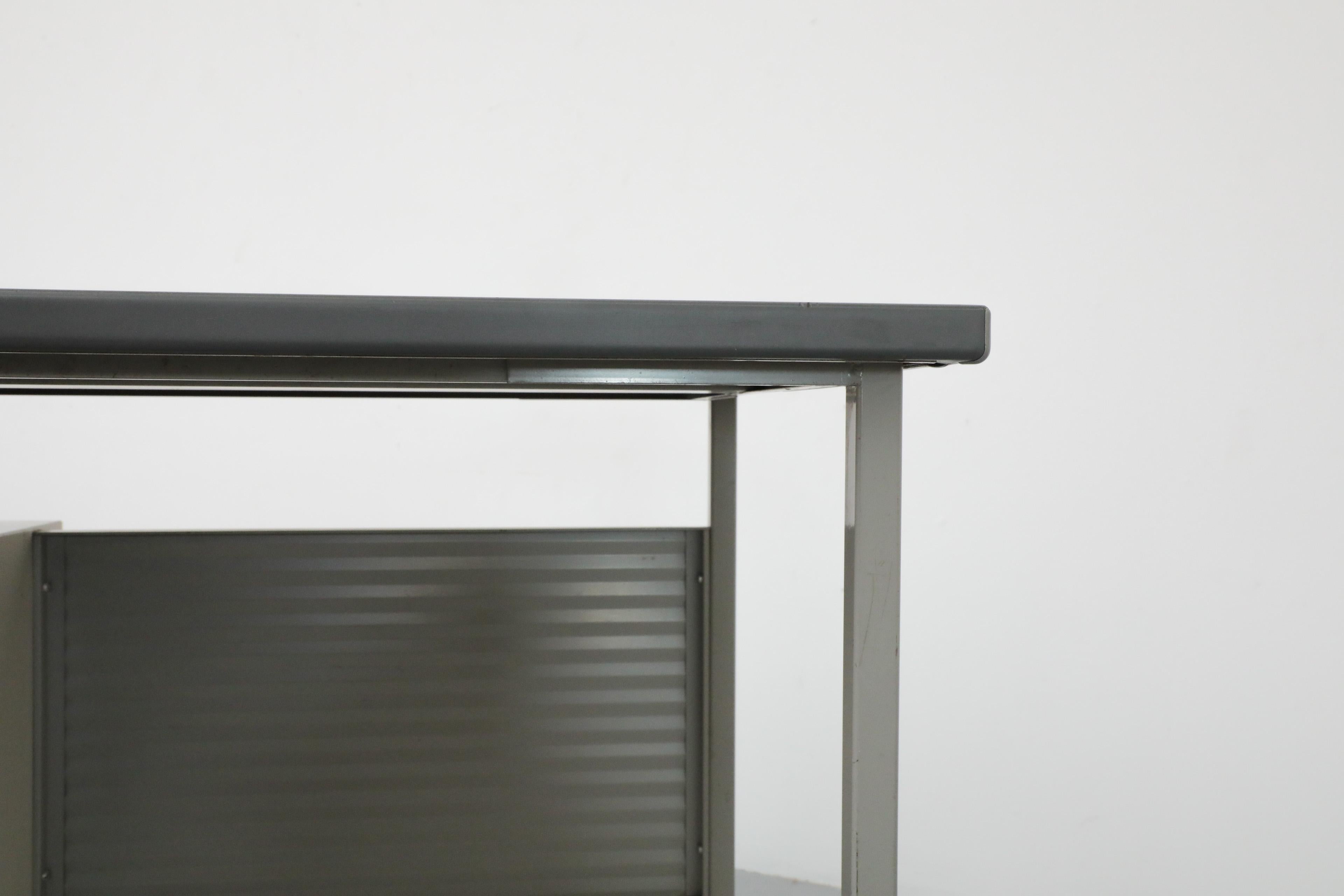 Gispen Desk with Gray Enameled Metal Frame, Chartreuse Drawers, & Privacy Screen For Sale 14