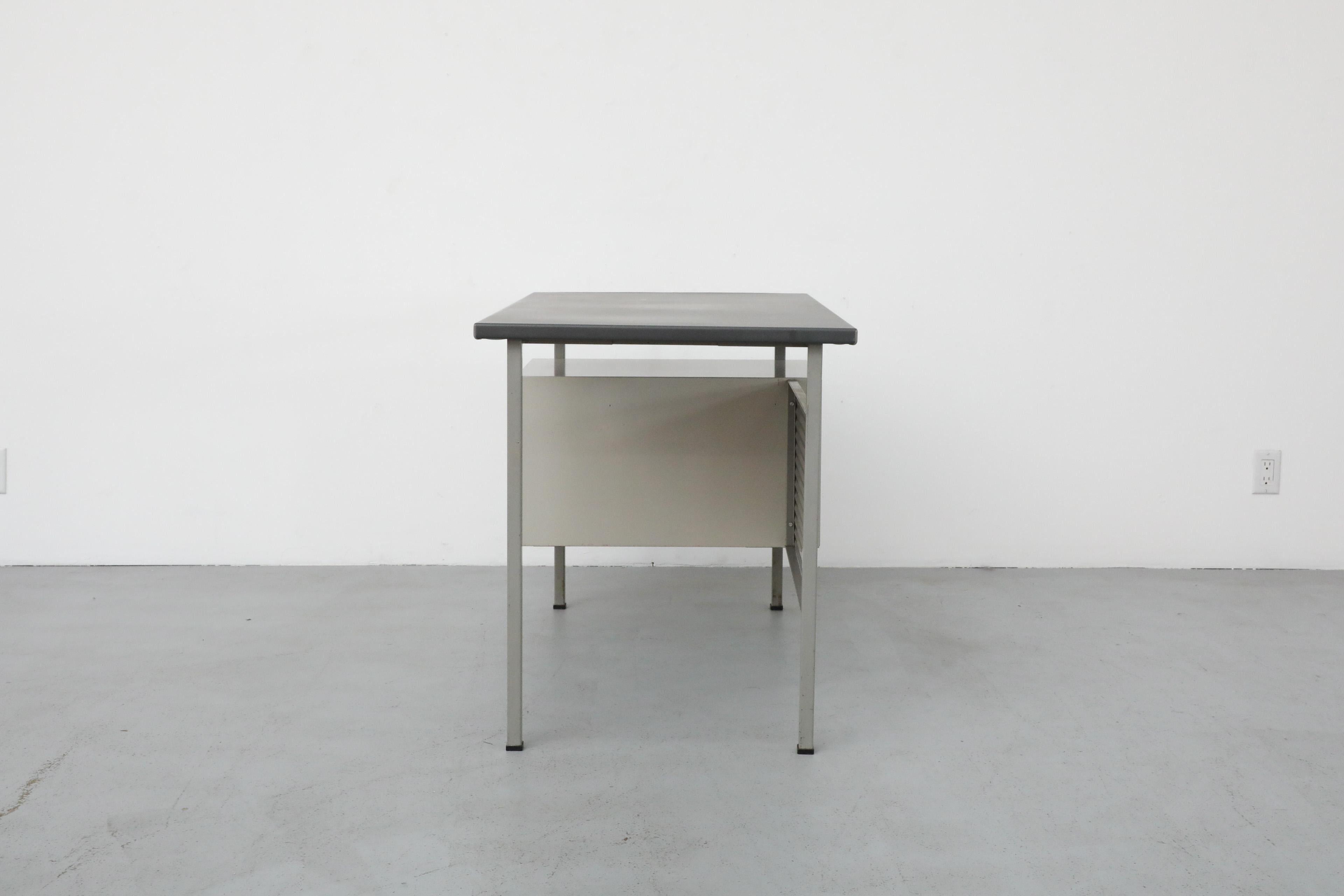 Mid-20th Century Gispen Desk with Gray Enameled Metal Frame, Chartreuse Drawers, & Privacy Screen For Sale