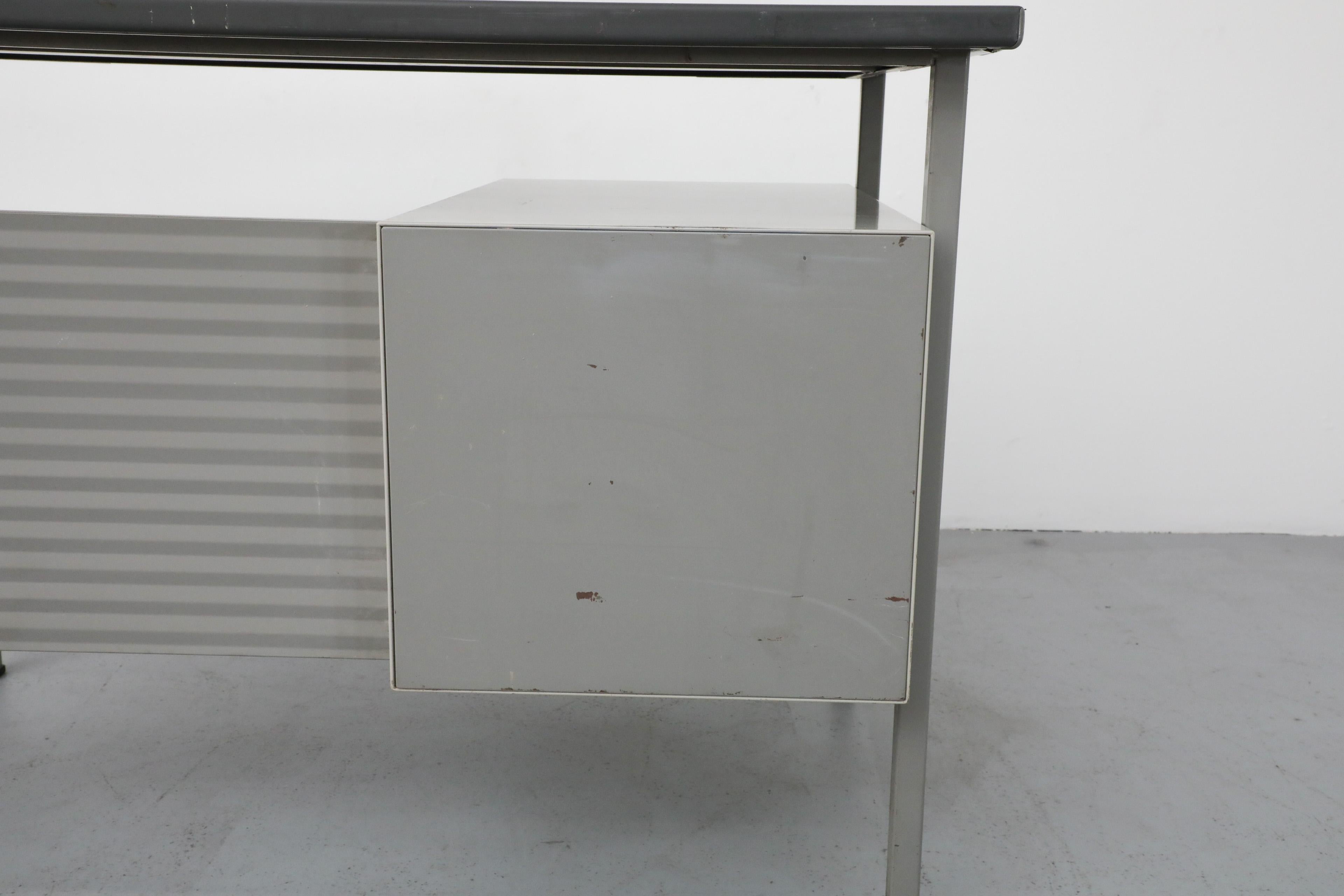 Gispen Desk with Gray Enameled Metal Frame, Chartreuse Drawers, & Privacy Screen For Sale 3