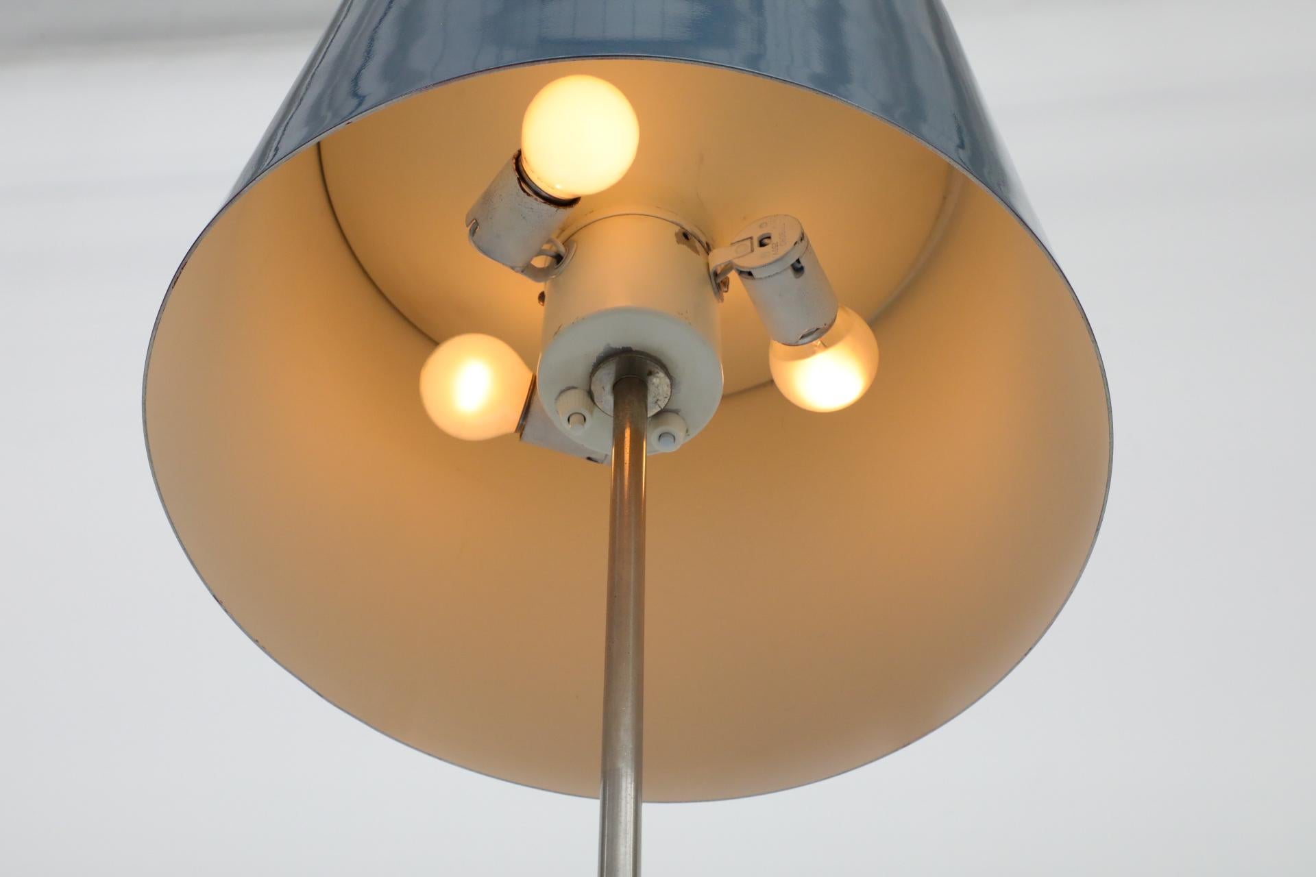 Gispen Floor Lamp with Blue Enameled Metal Base and Shade on Chrome Stem For Sale 5