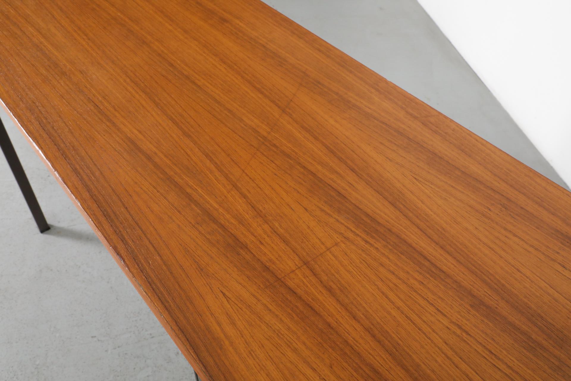 Gispen Industrial Chocolate Enameled Metal Desk with Teak Top and Single Drawer 6