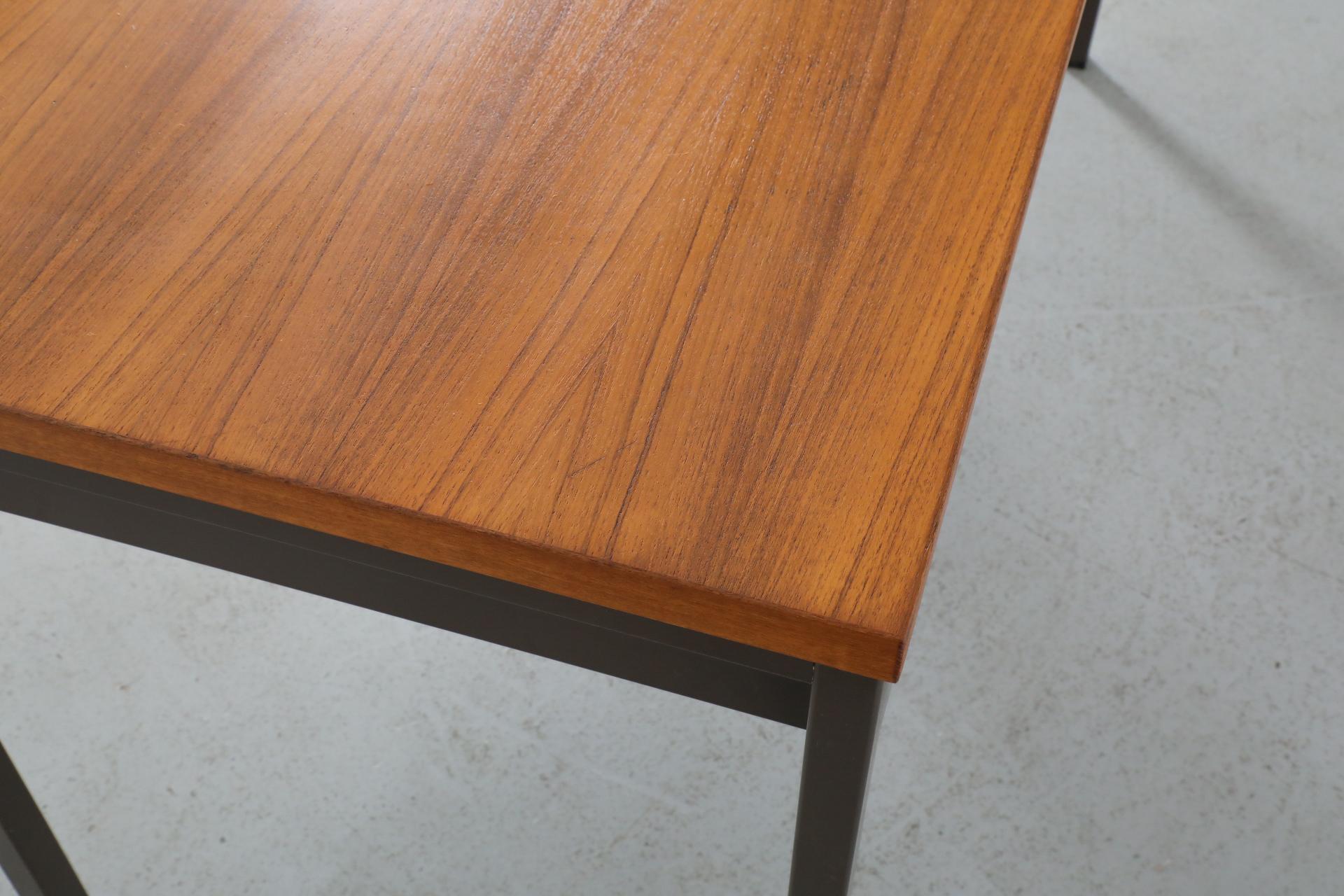 Gispen Industrial Chocolate Enameled Metal Desk with Teak Top and Single Drawer 9