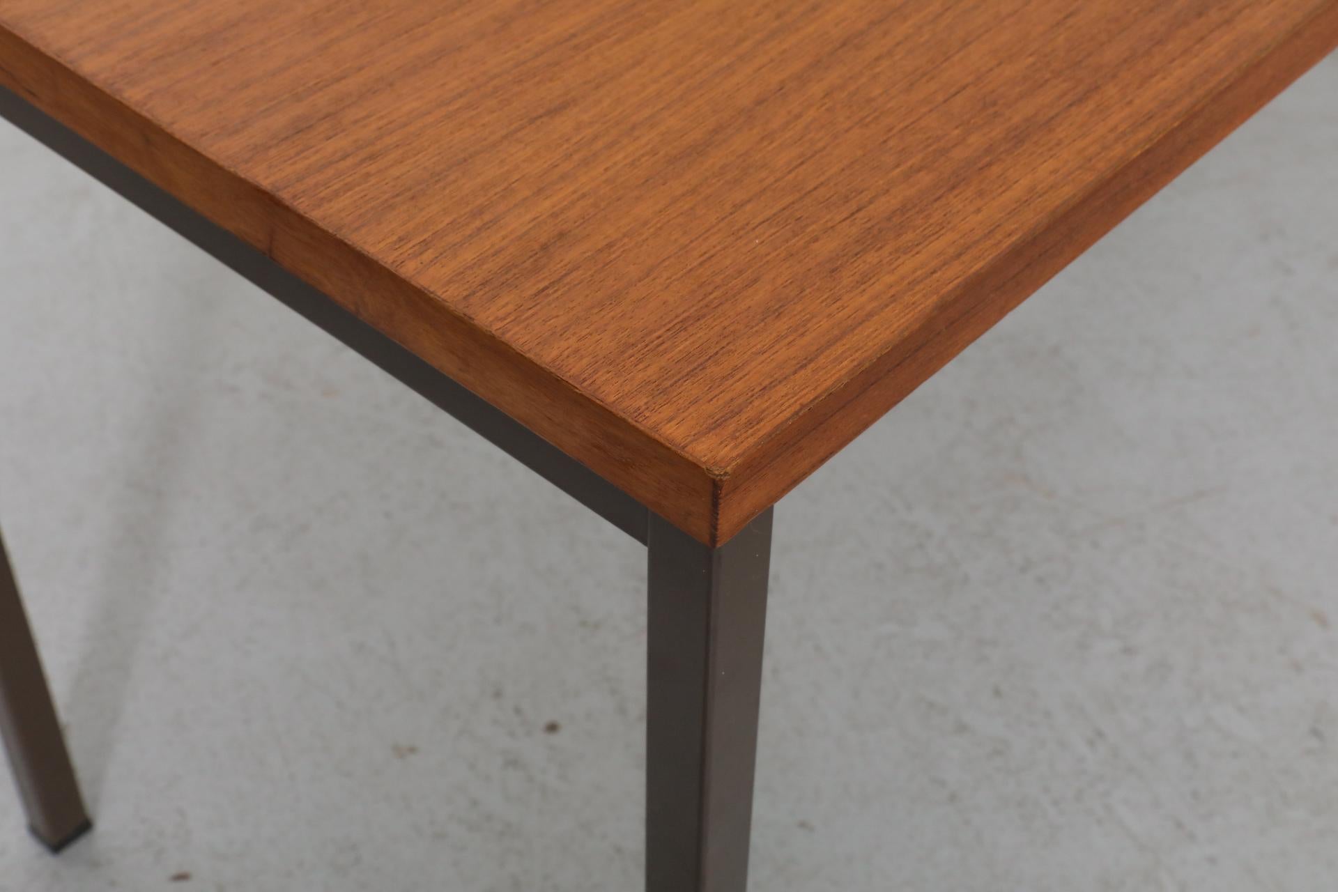 Gispen Industrial Chocolate Enameled Metal Desk with Teak Top and Single Drawer 10