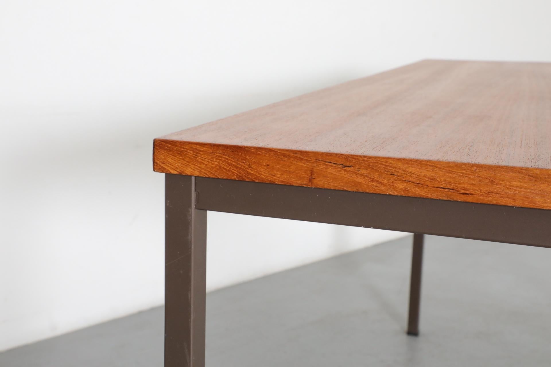 Gispen Industrial Chocolate Enameled Metal Desk with Teak Top and Single Drawer 11