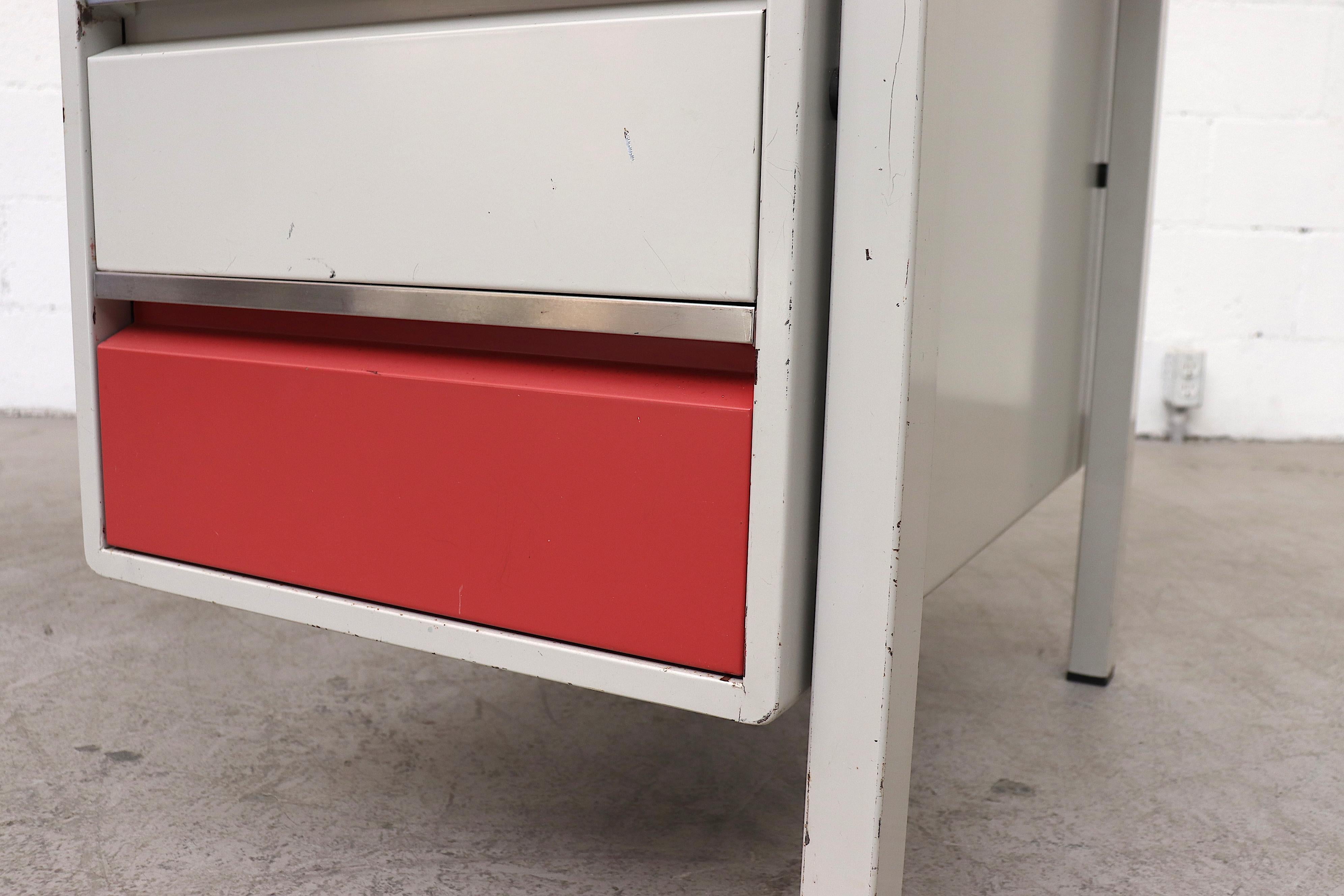 Gispen Industrial Desk with Red and White Drawers In Good Condition In Los Angeles, CA