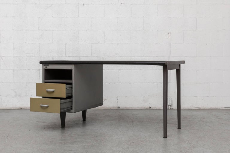 Gispen Industrial Metal Desk with Yellow Drawers at 1stDibs