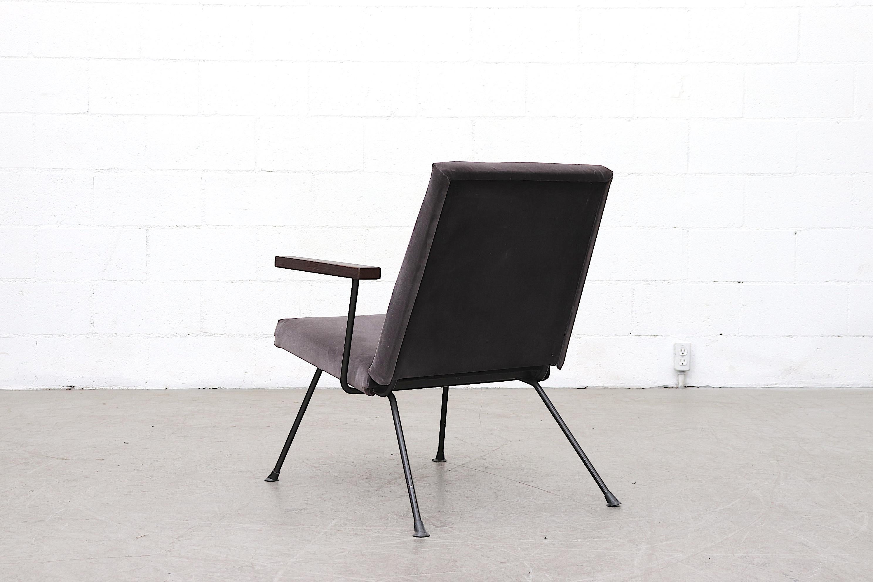 Dutch Gispen Kembo Lounge Chair in Dark Grey Velvet
