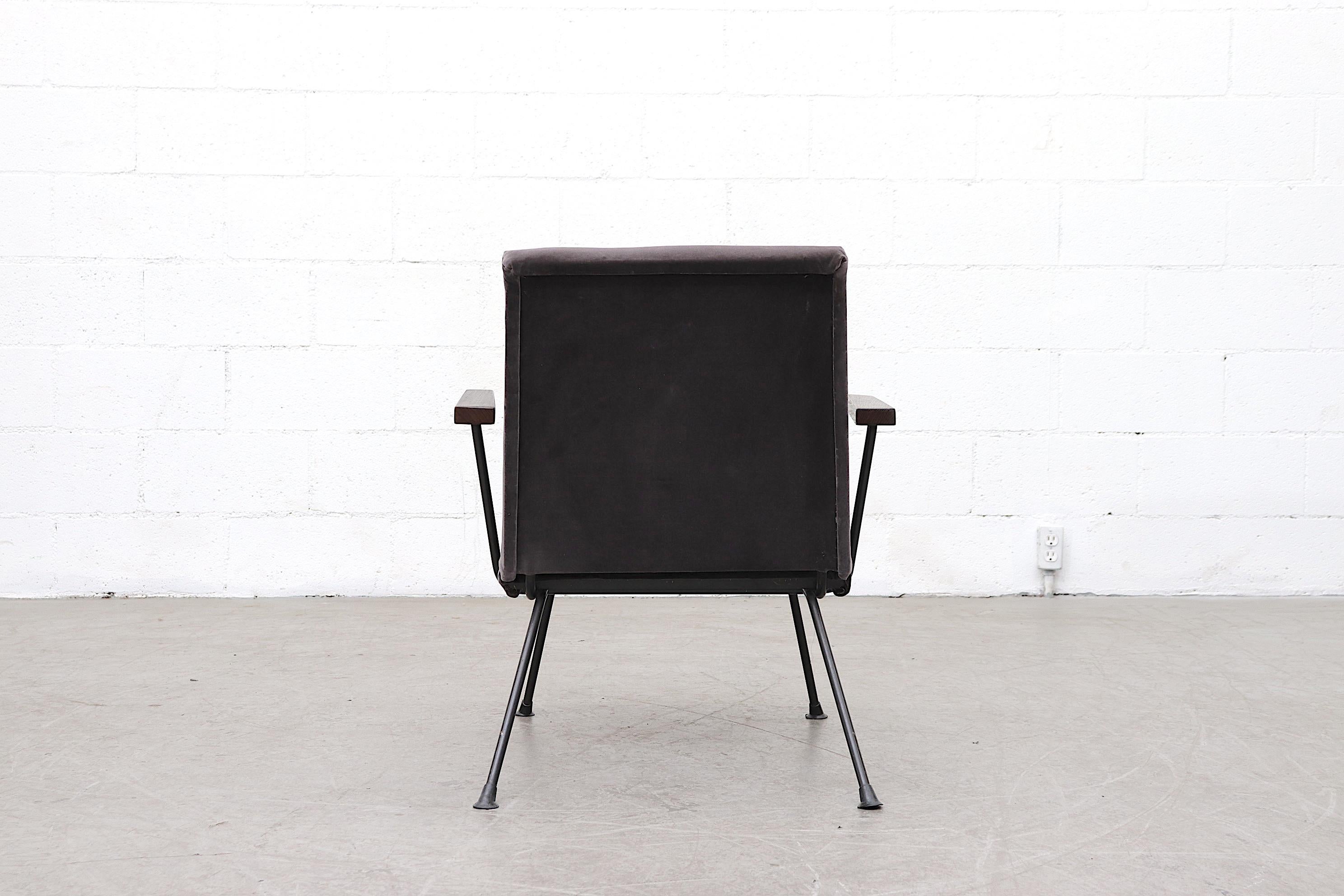 Enameled Gispen Kembo Lounge Chair in Dark Grey Velvet