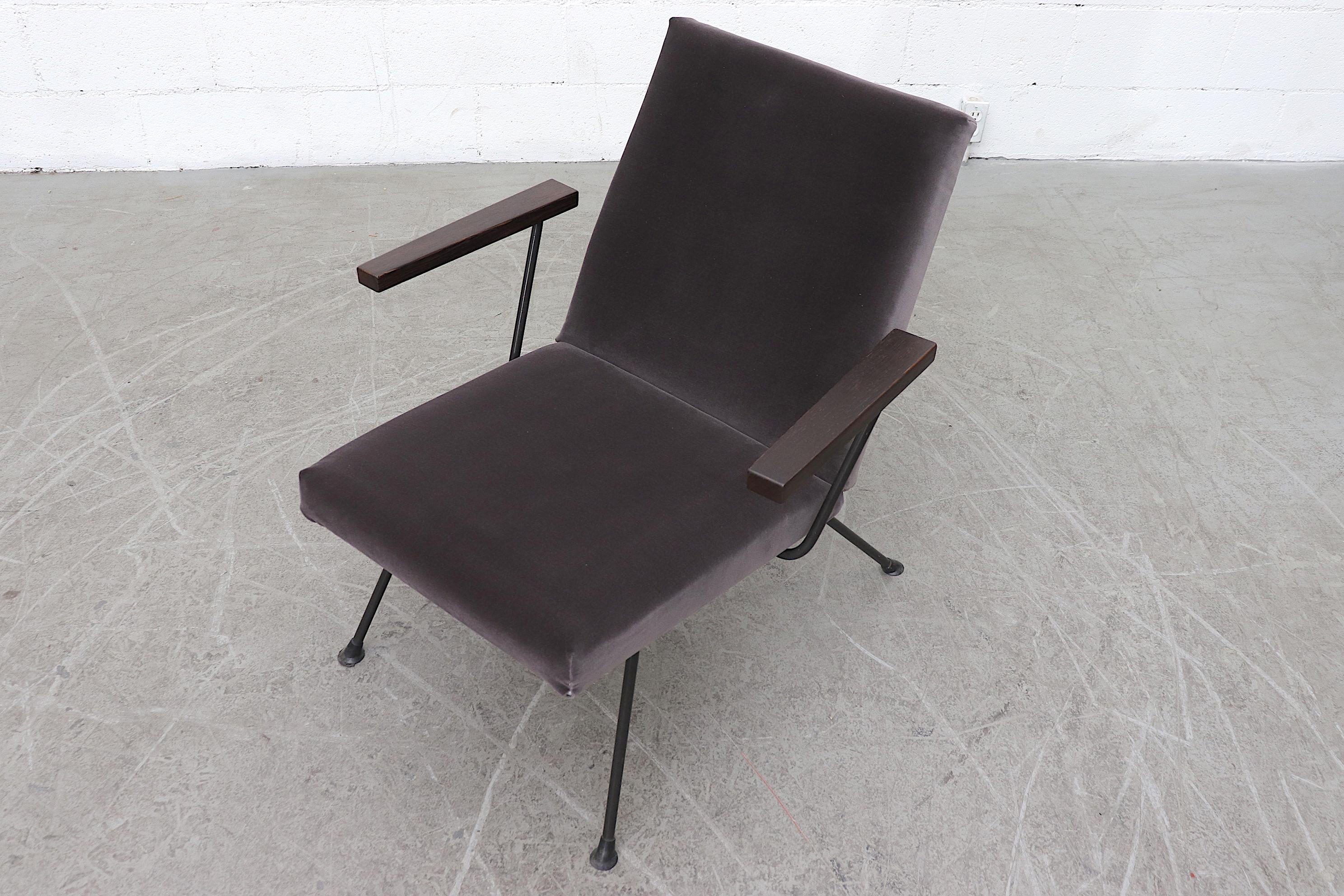 Mid-20th Century Gispen Kembo Lounge Chair in Dark Grey Velvet
