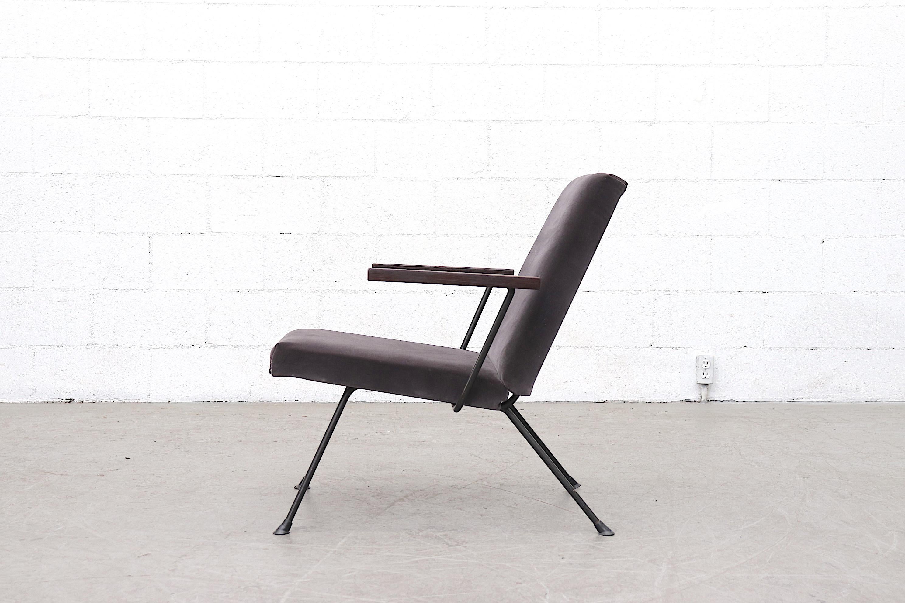 Mid-Century Modern Gispen Kembo Lounge Chair in Dark Grey Velvet
