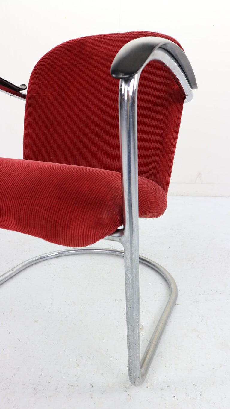 Gispen M-414 Chrome & Red Rib Fabric Easy Lounge, Armchair by W.H. Gispen, 1935 For Sale 9