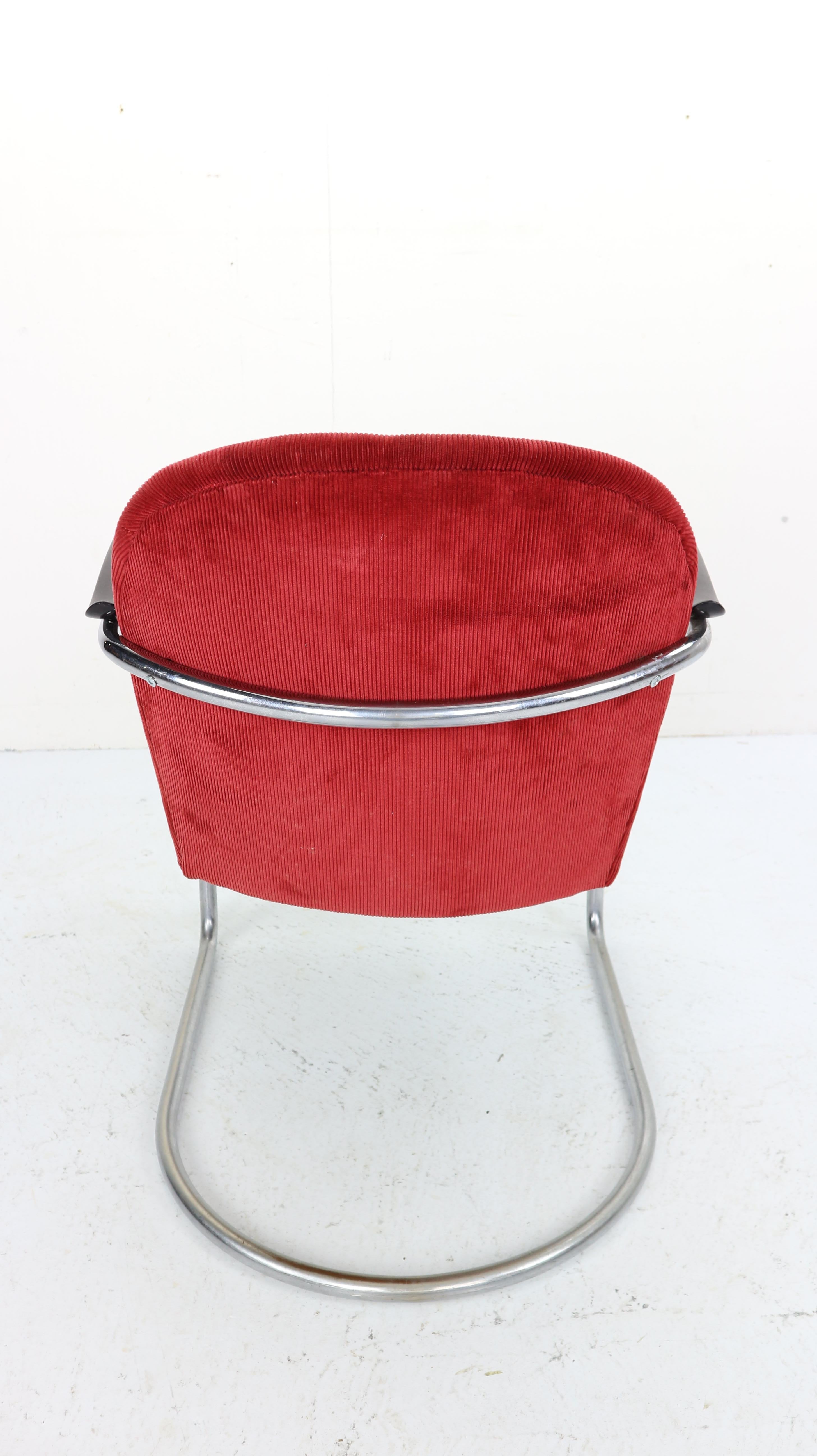 Gispen M-414 Chrome & Red Rib Fabric Easy Lounge, Armchair by W.H. Gispen, 1935 3