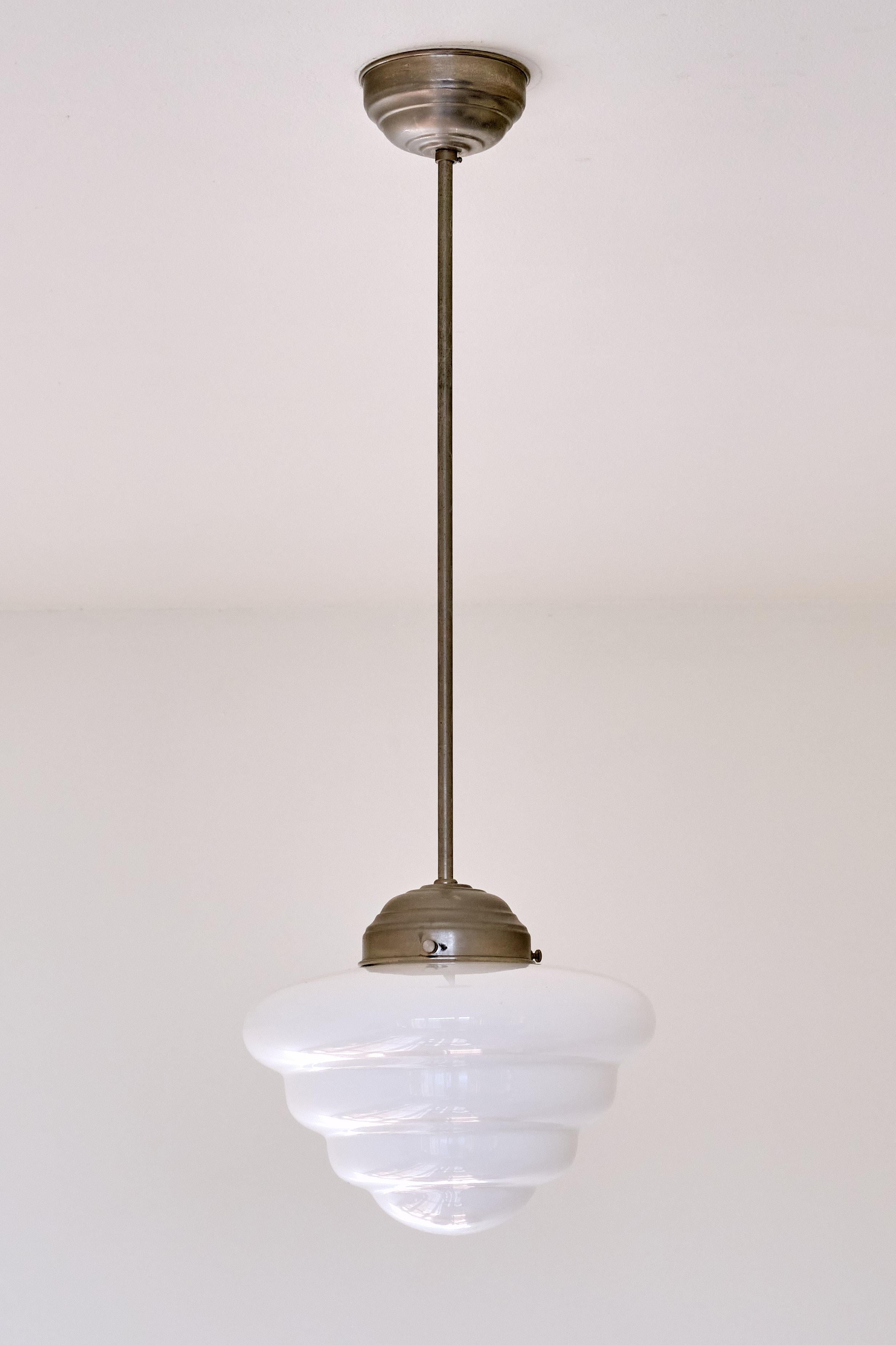 Mid-20th Century Gispen 'Michelin' Tiered Pendant Light with Opal Glass Shade, Netherlands, 1930s
