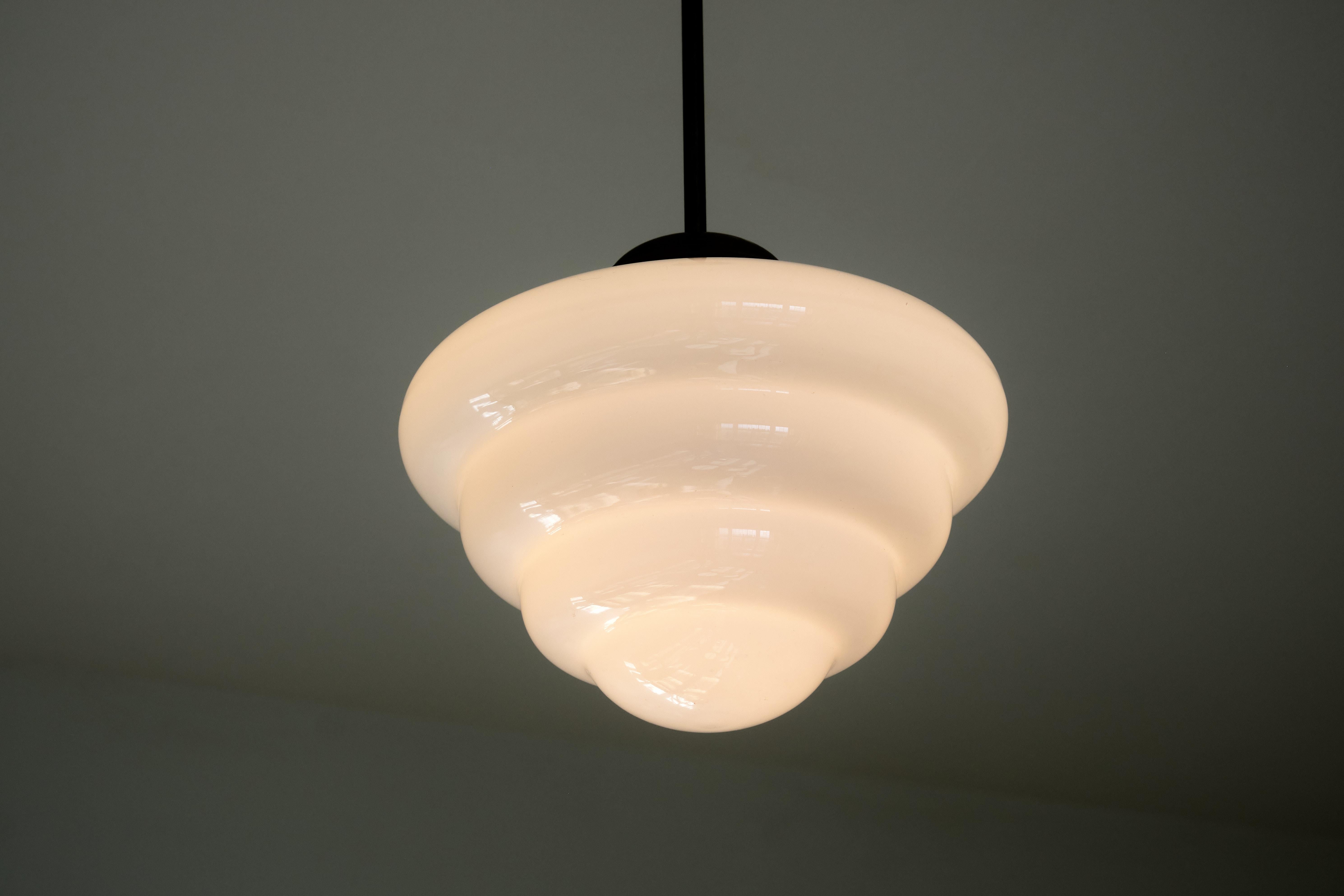 Gispen 'Michelin' Tiered Pendant Light with Opal Glass Shade, Netherlands, 1930s 1