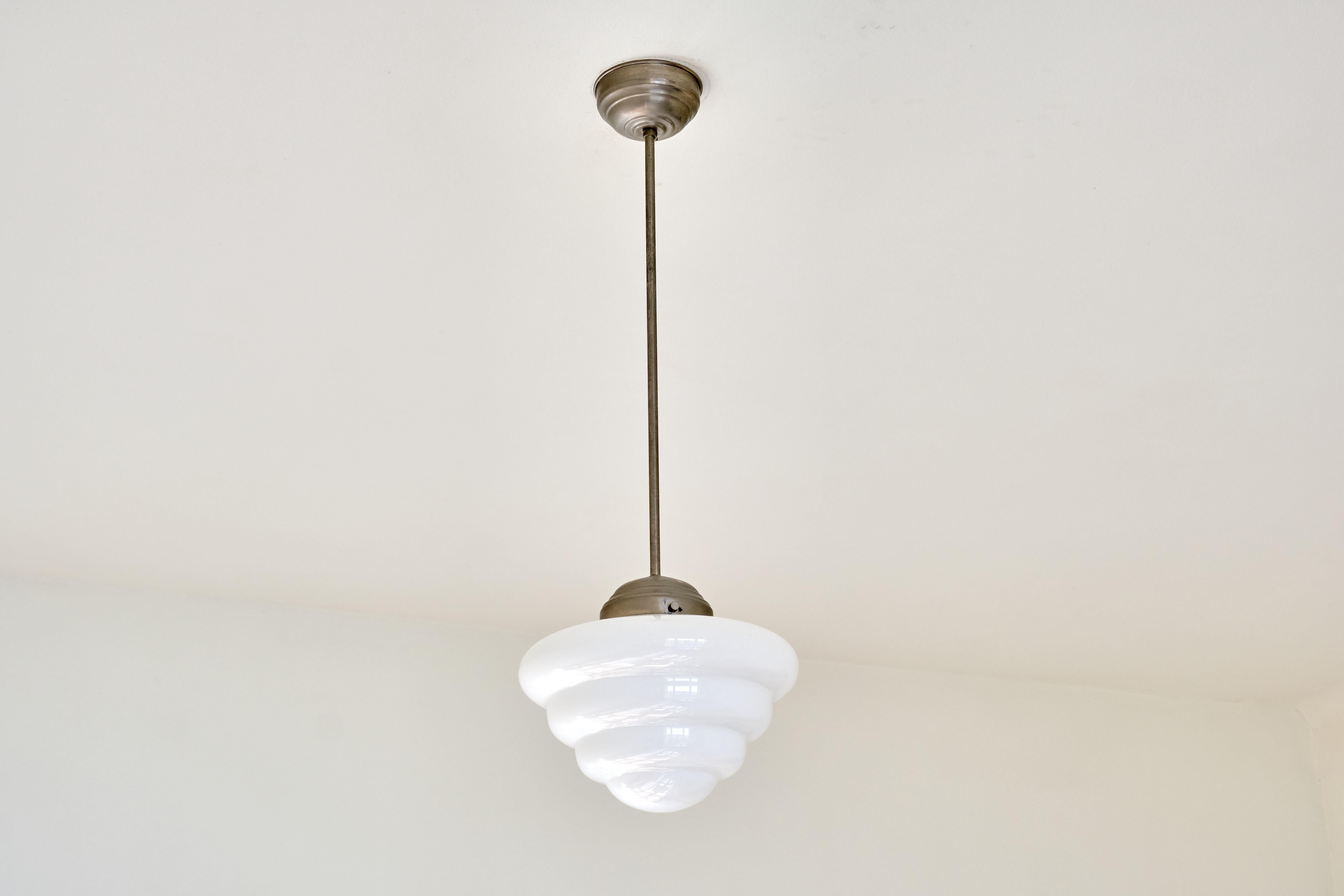 Gispen 'Michelin' Tiered Pendant Light with Opal Glass Shade, Netherlands, 1930s 2