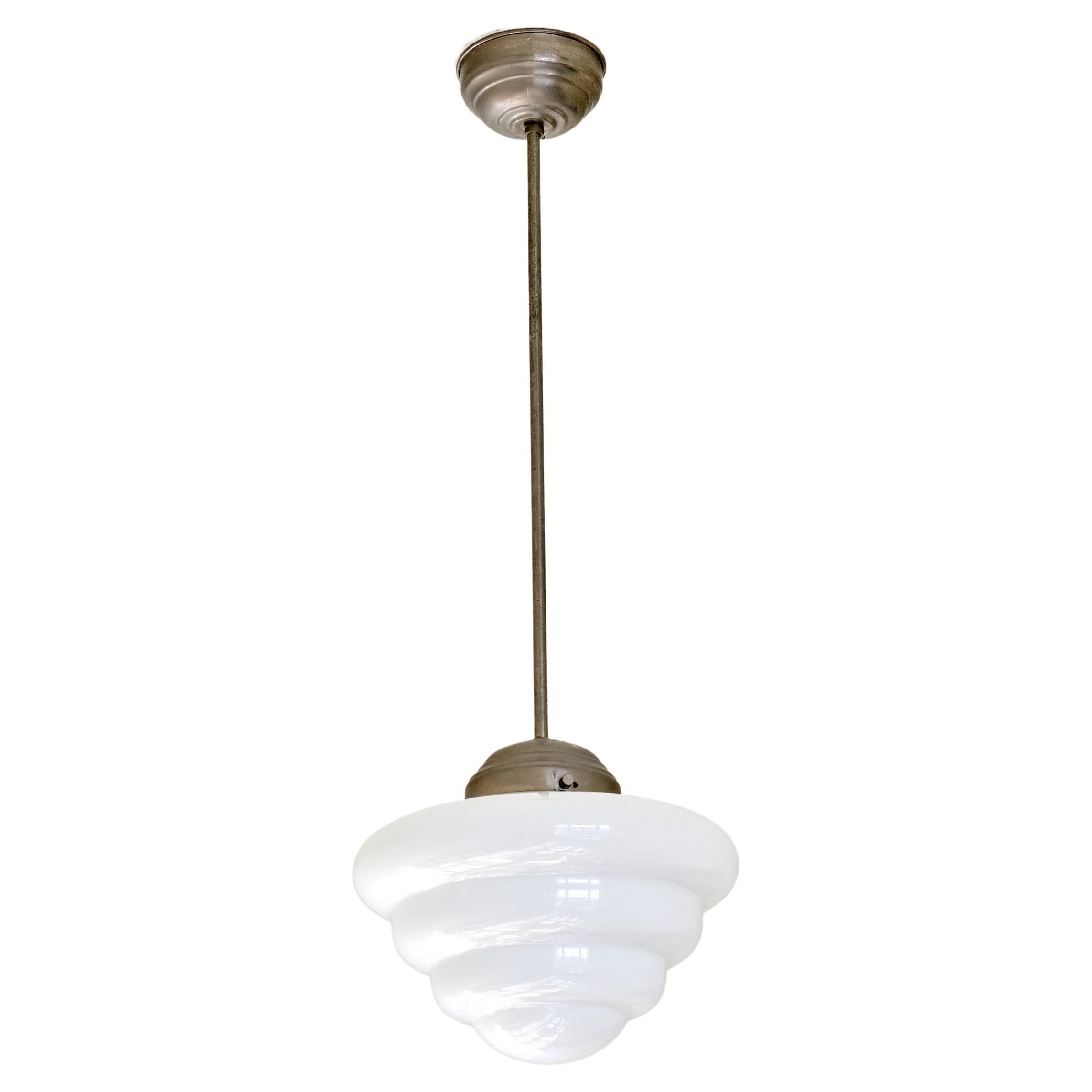 Gispen 'Michelin' Tiered Pendant Light with Opal Glass Shade, Netherlands, 1930s