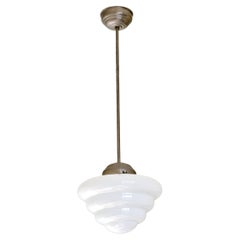 Gispen 'Michelin' Tiered Pendant Light with Opal Glass Shade, Netherlands, 1930s