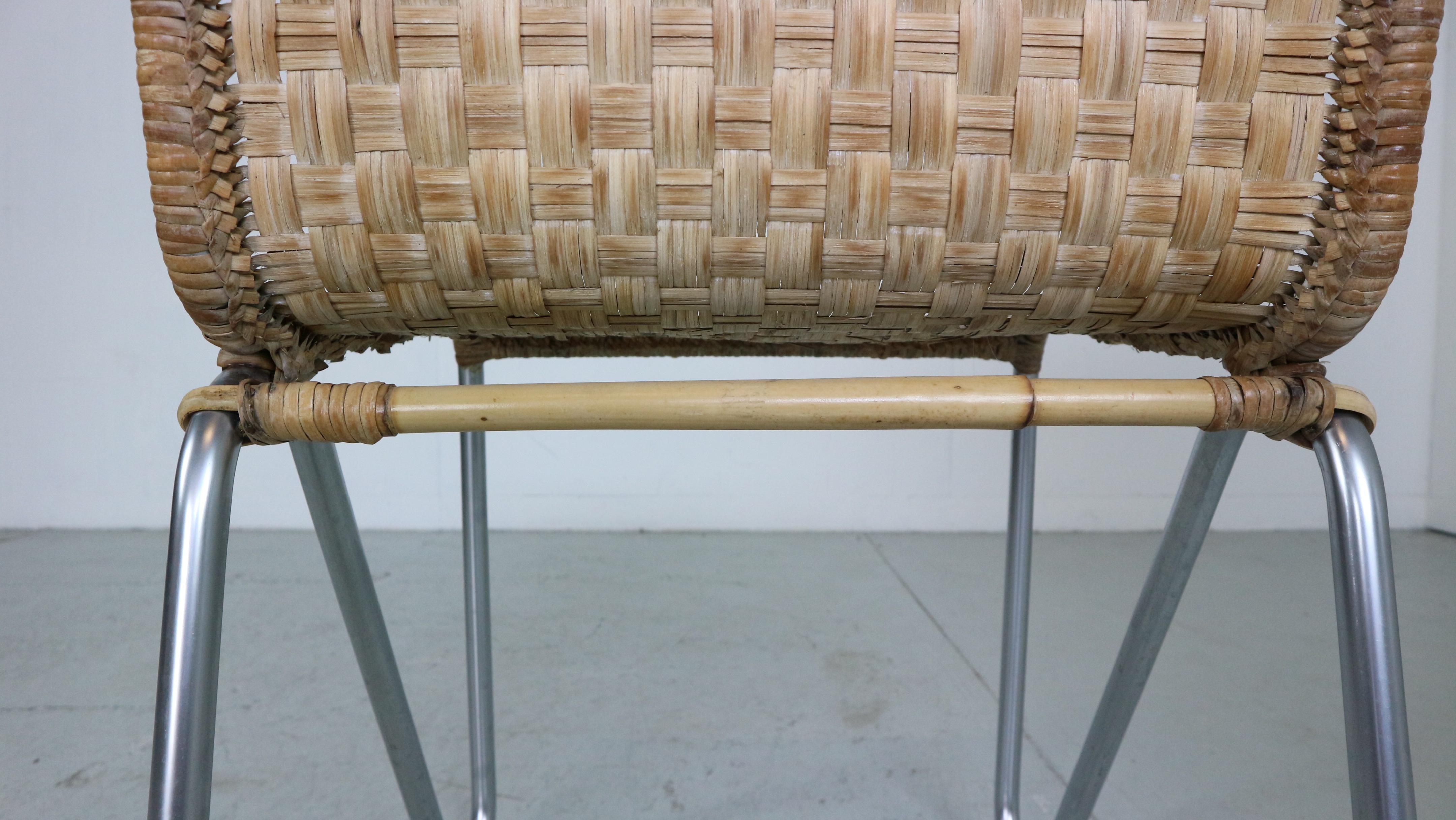 Gispen Set Of 4 Diagonal Wicker& Tube Frame Armchairs, 1930's Dutch Design 11
