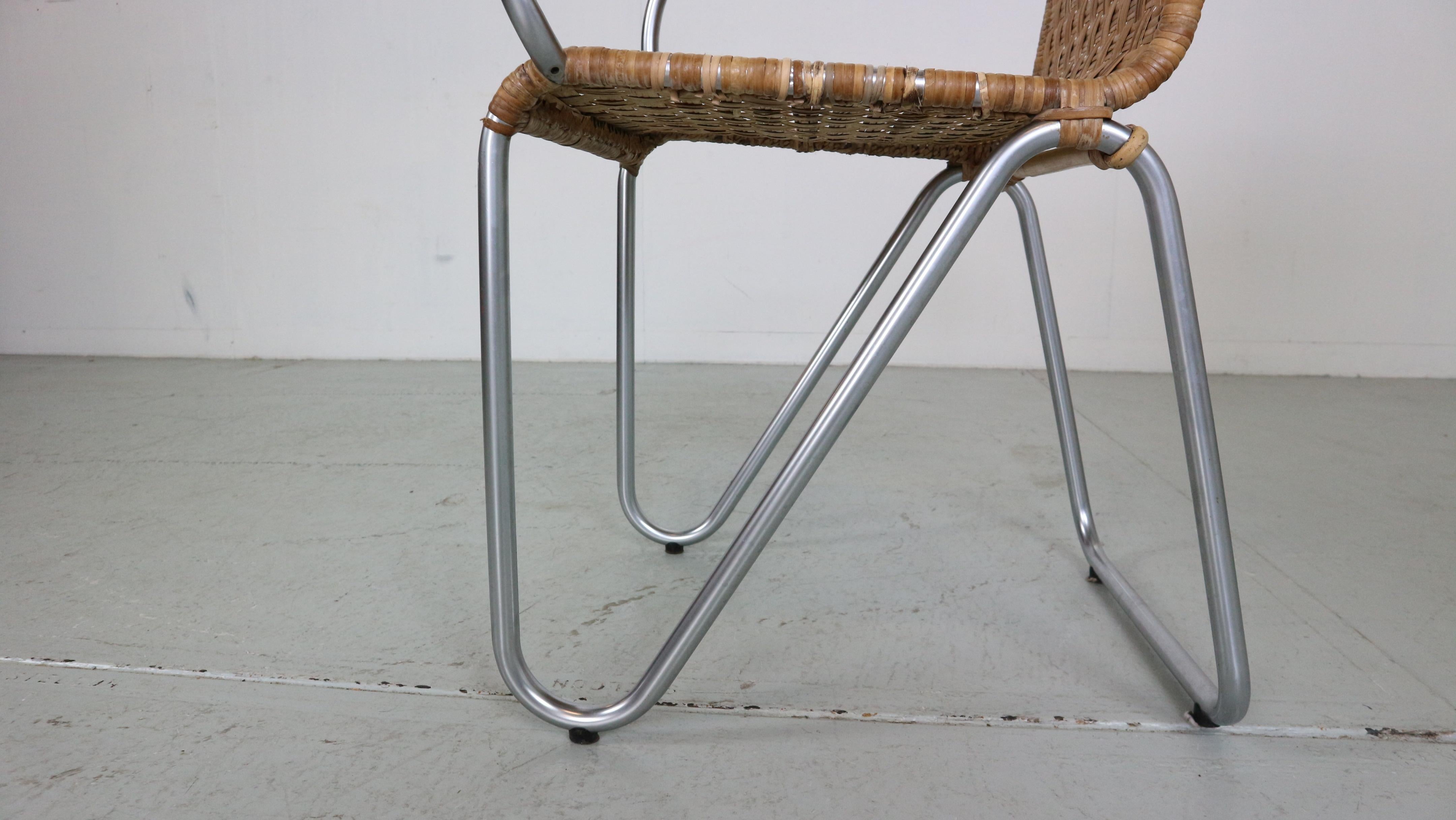 Gispen - Ensemble de 4 fauteuils diagonaux en osier et cadre à tubes, design néerlandais des années 1930 en vente 13