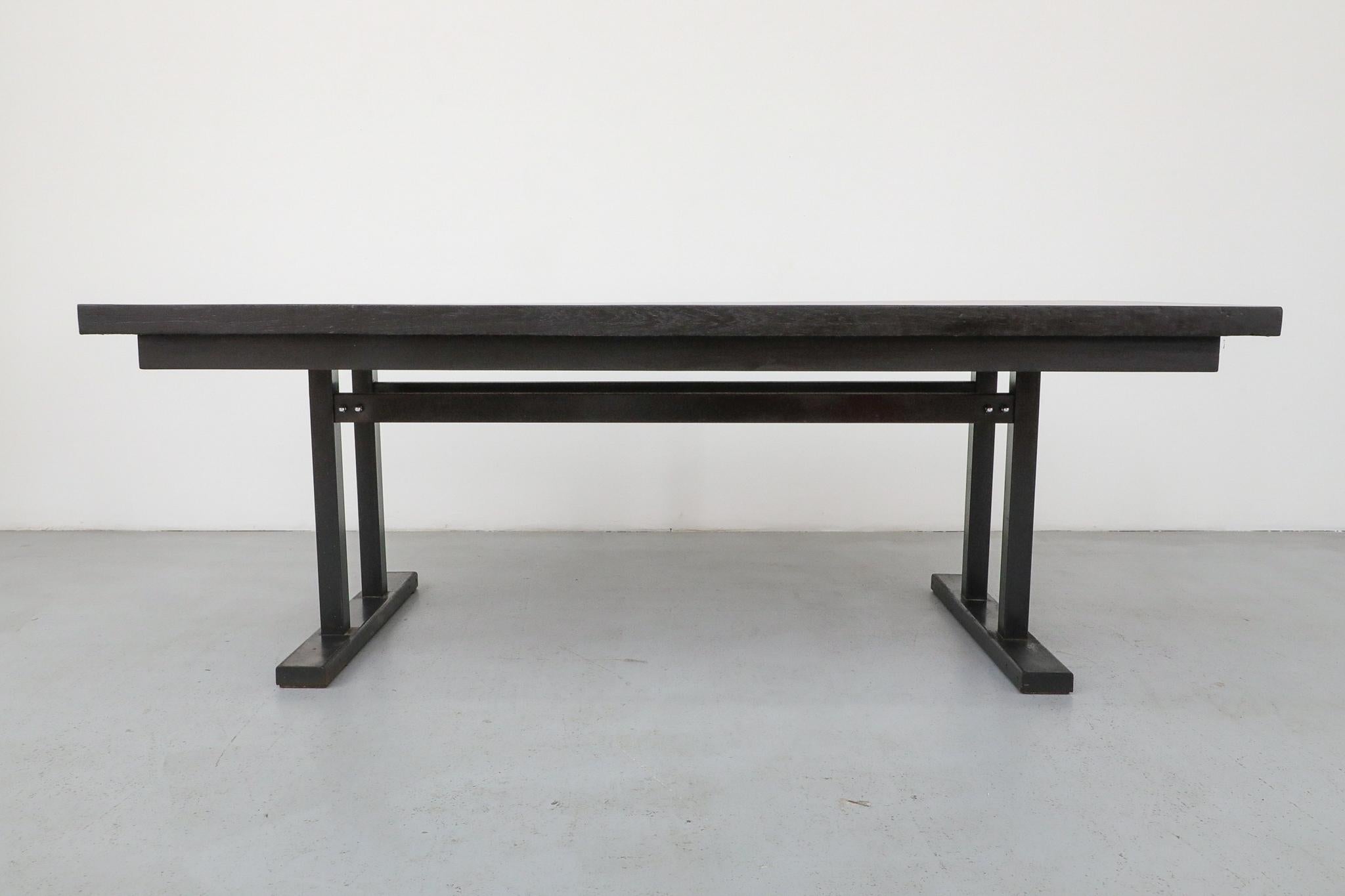Gispen Style Black Stained Conference or Dining Table by Tijsseling, Netherlands In condizioni discrete in vendita a Los Angeles, CA