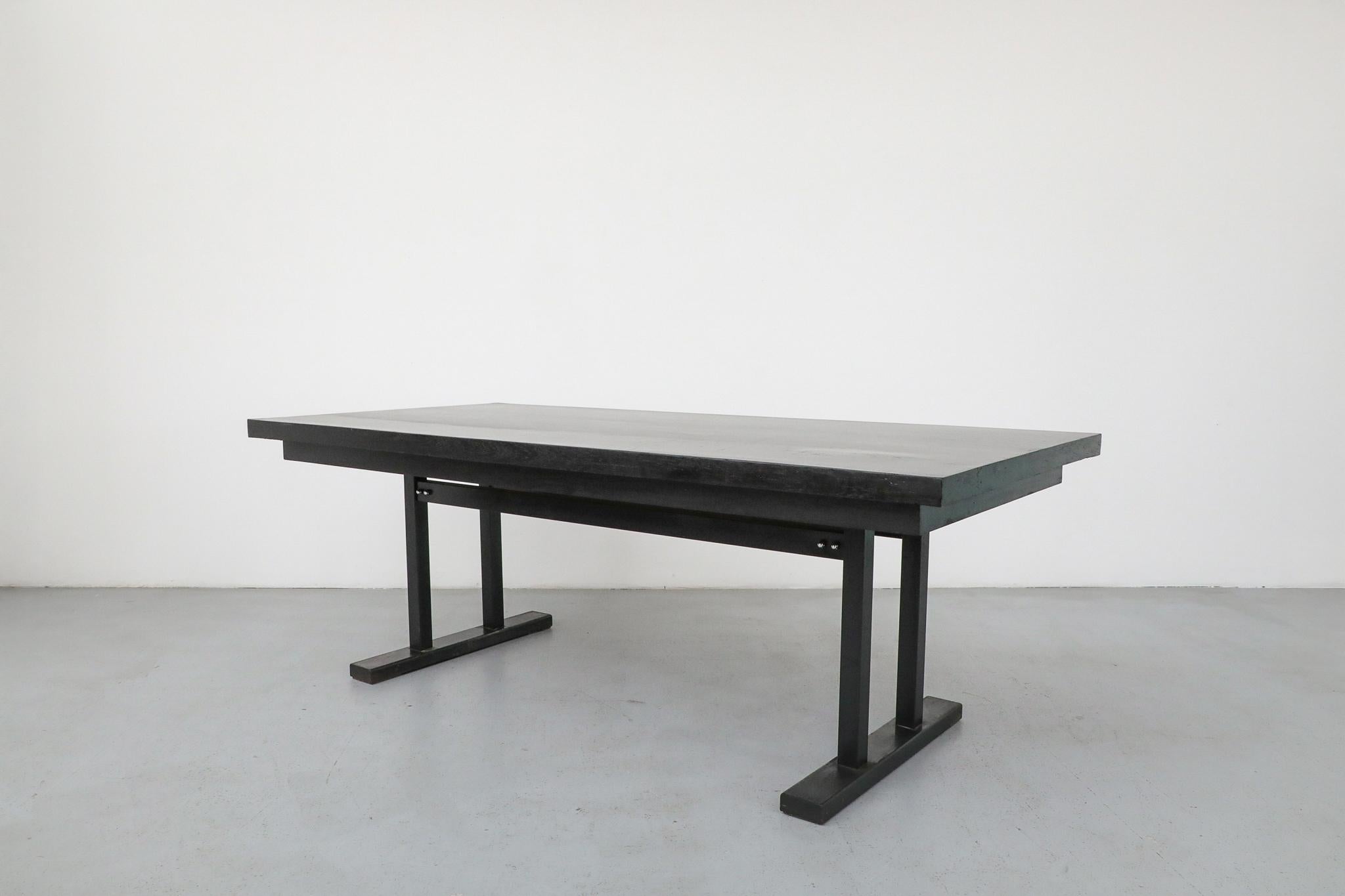 Metà XX secolo Gispen Style Black Stained Conference or Dining Table by Tijsseling, Netherlands in vendita