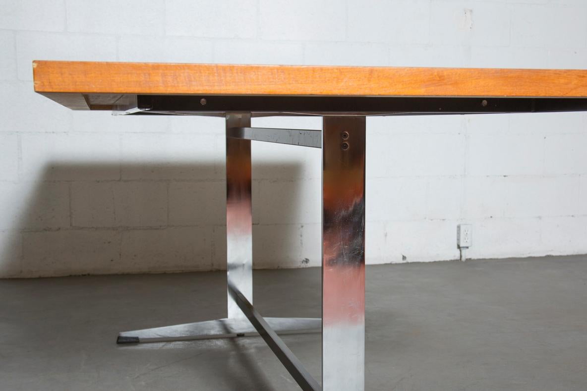 Gispen Style Teak Top Conference Table With Chrome Base For Sale 5