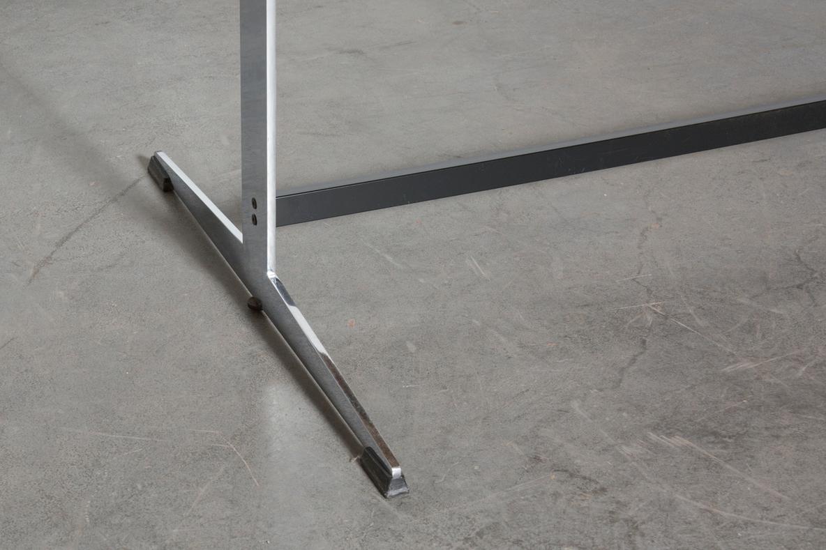 Industrial Gispen Style Teak Top Conference Table With Chrome Base For Sale