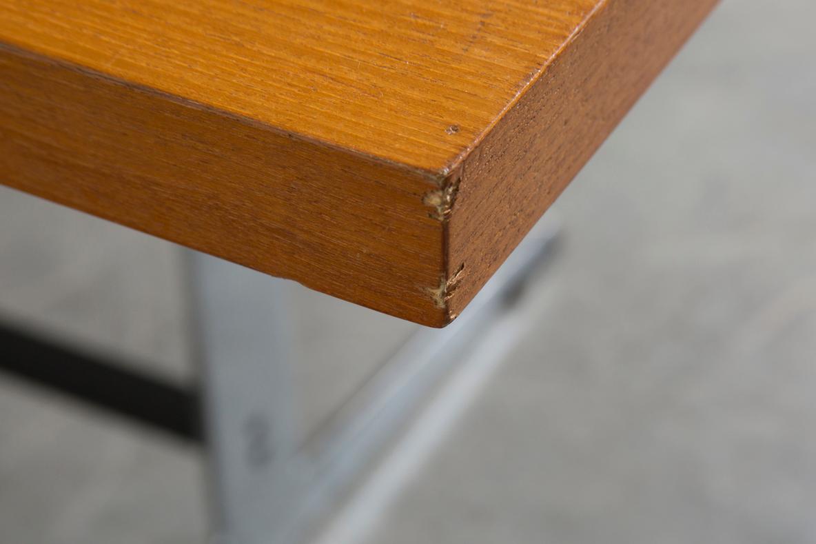Gispen Style Teak Top Conference Table With Chrome Base In Good Condition For Sale In Los Angeles, CA