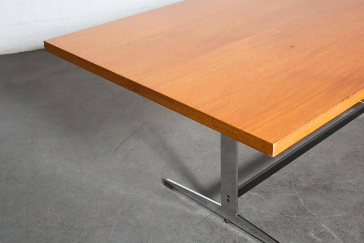 Gispen Style Teak Top Conference Table With Chrome Base For Sale 2
