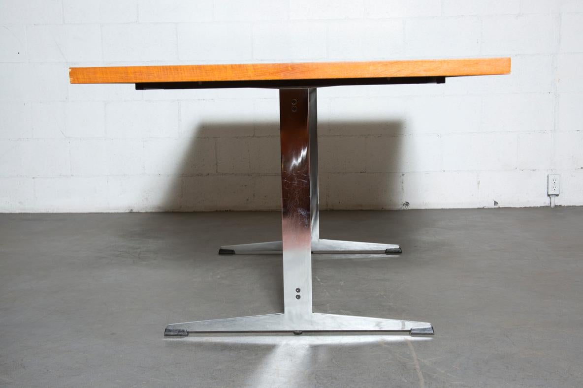 Gispen Style Teak Top Conference Table With Chrome Base For Sale 3