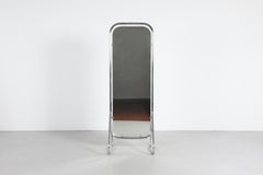 Gispen Style Tubular Chrome Full-Length Standing Mirror, Netherlands, c. 1950