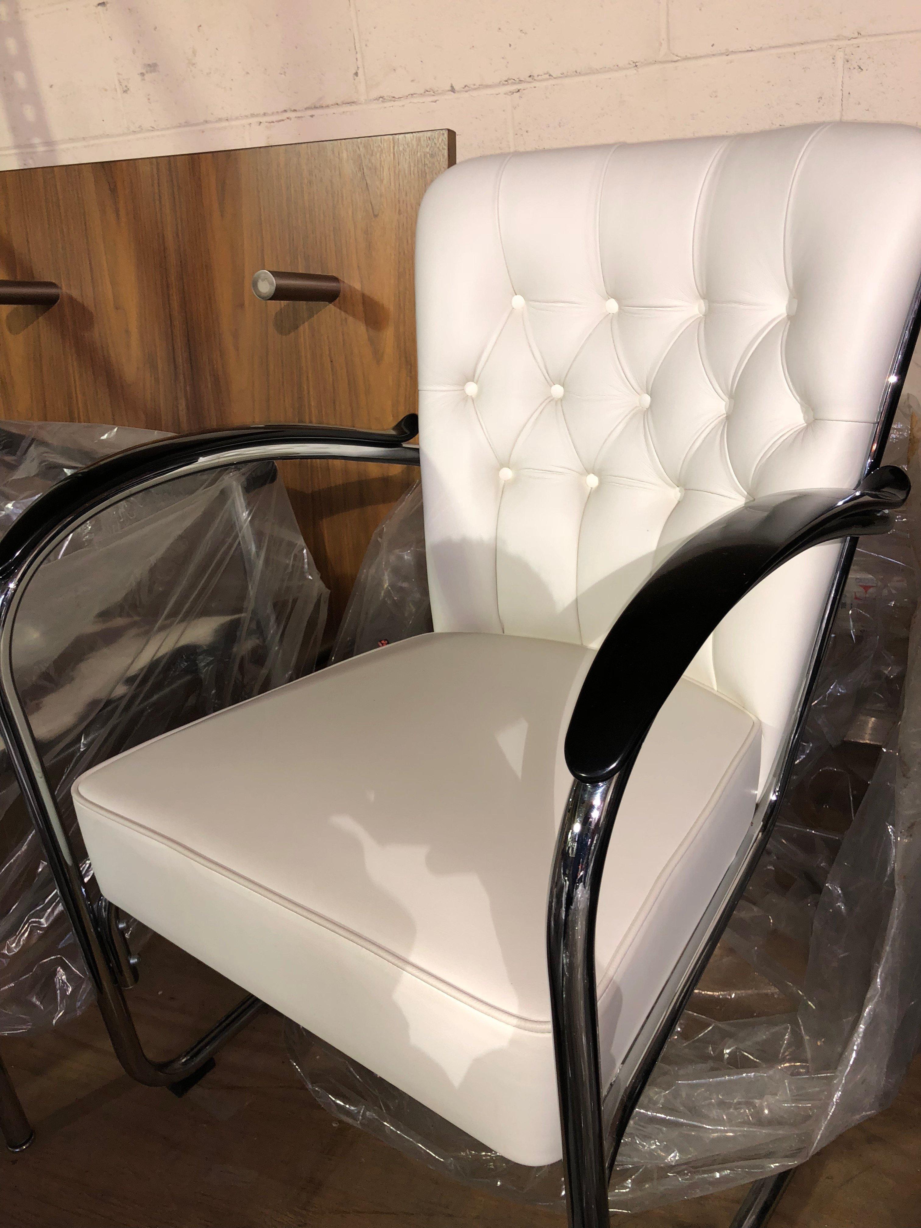 Dutch Gispen White Leather Cantilever Tubular Steel Easy Chair