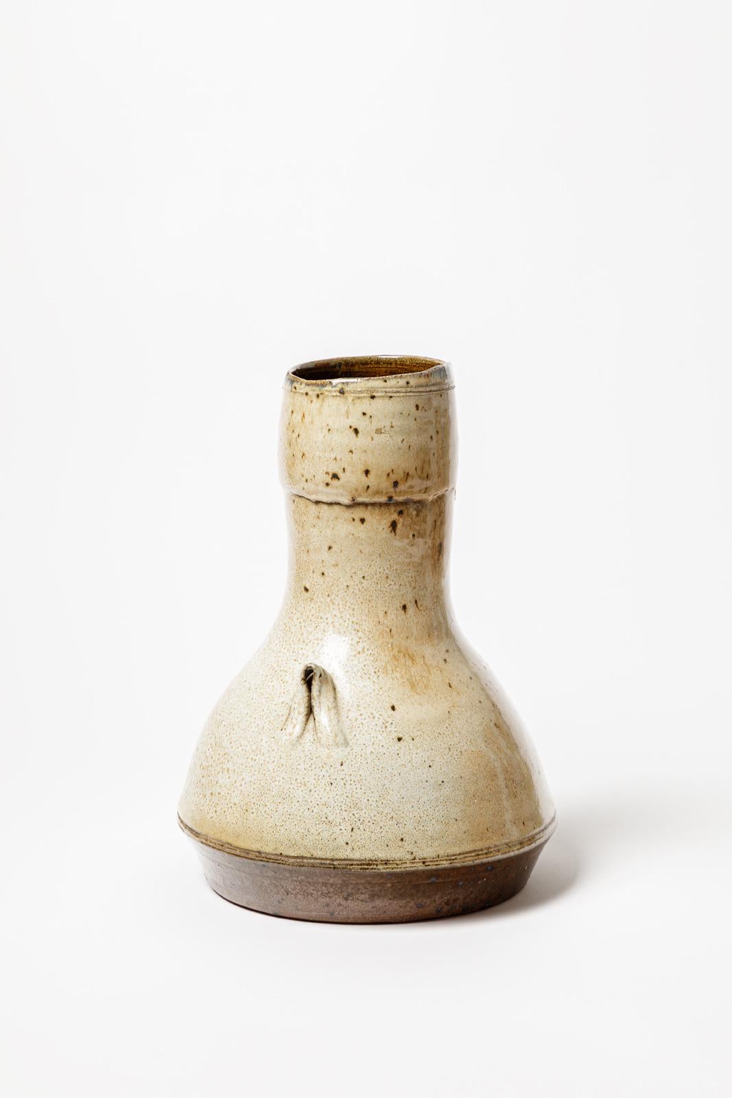 Mid-Century Modern Gistave Tiffoche Large 20th Century Brown Ceramic Vase, circa 1960 For Sale
