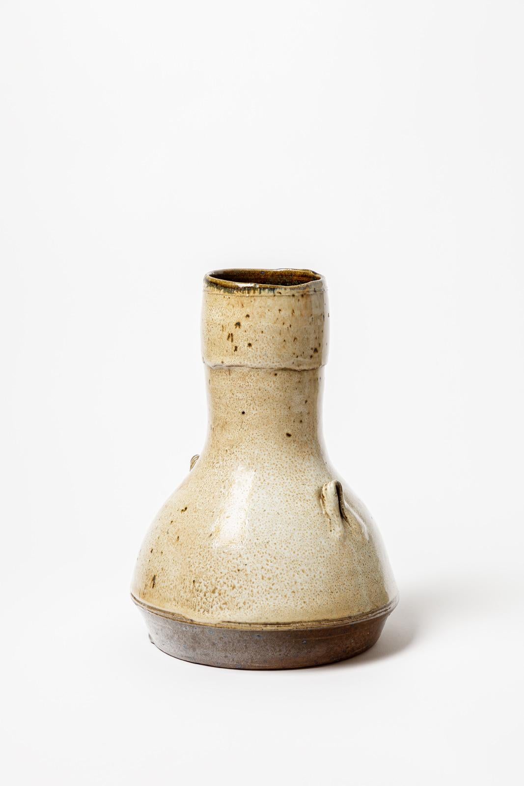 Français Gistave Tiffoche grand vase en céramique marron du 20ème siècle, 28 cm, vers 1960  en vente
