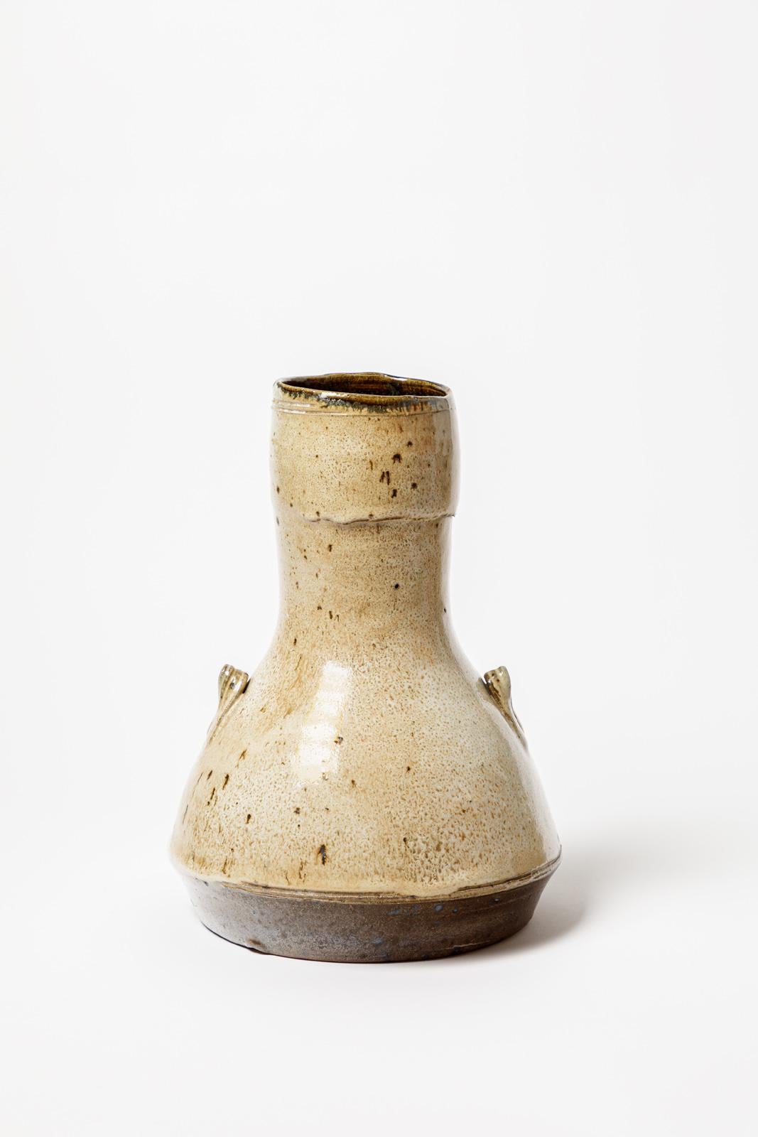 Gistave Tiffoche grand vase en céramique marron du 20ème siècle, 28 cm, vers 1960  Excellent état - En vente à Neuilly-en- sancerre, FR
