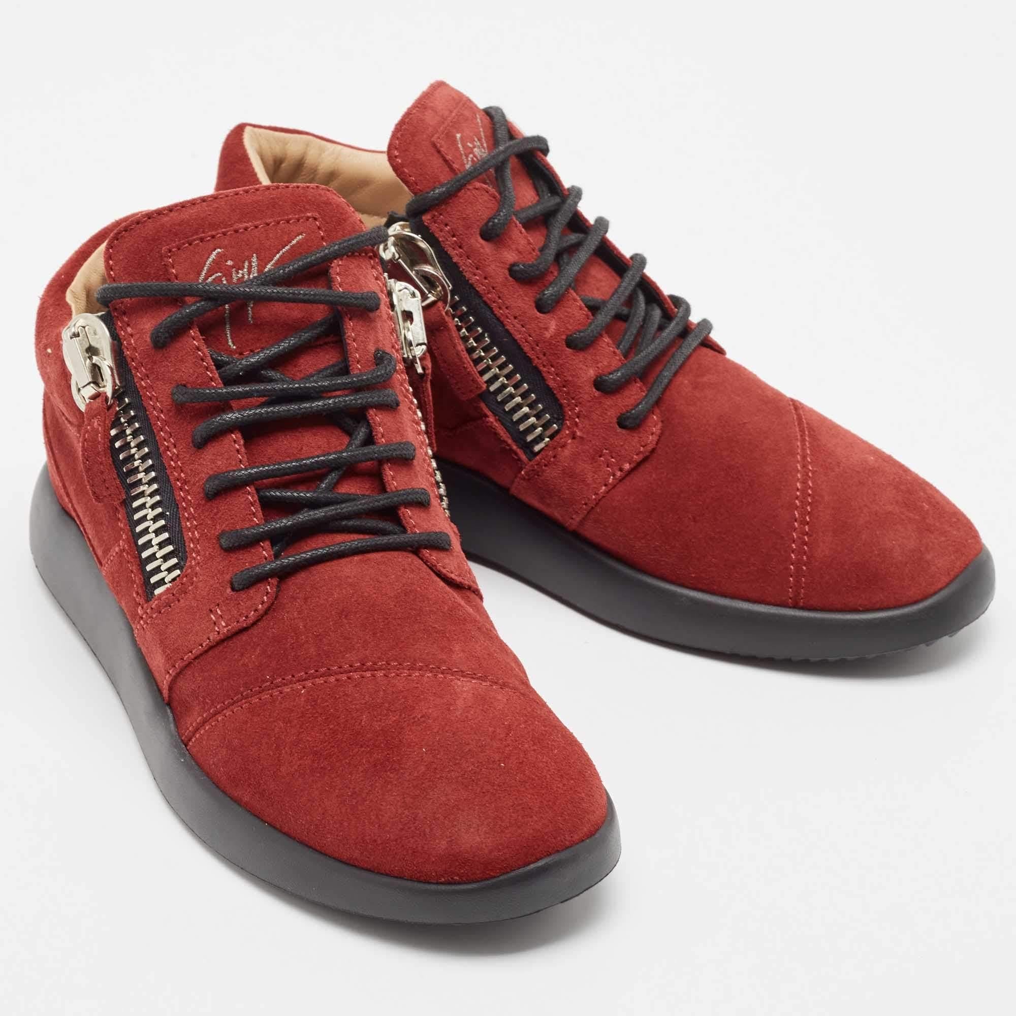 Gisueppe Zanotti Red Suede Double Zip Low Top Sneakers Size 38 For Sale 2