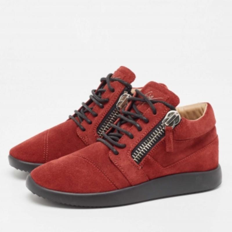 Gisueppe Zanotti, scarpe da ginnastica basse con doppia zip in camoscio rosso, taglia 38 in vendita 4