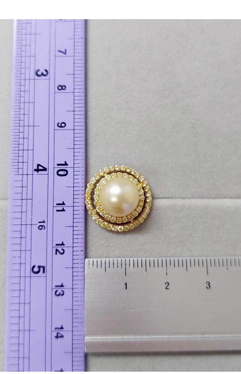 Certificato GIT Perle d'oro dei mari del sud con diamanti gialli e fantasia in oro 18 carati in vendita 3