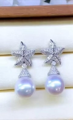 18K Gold South Sea Pearl and Diamond Chandelier Earrings, 1.26ct